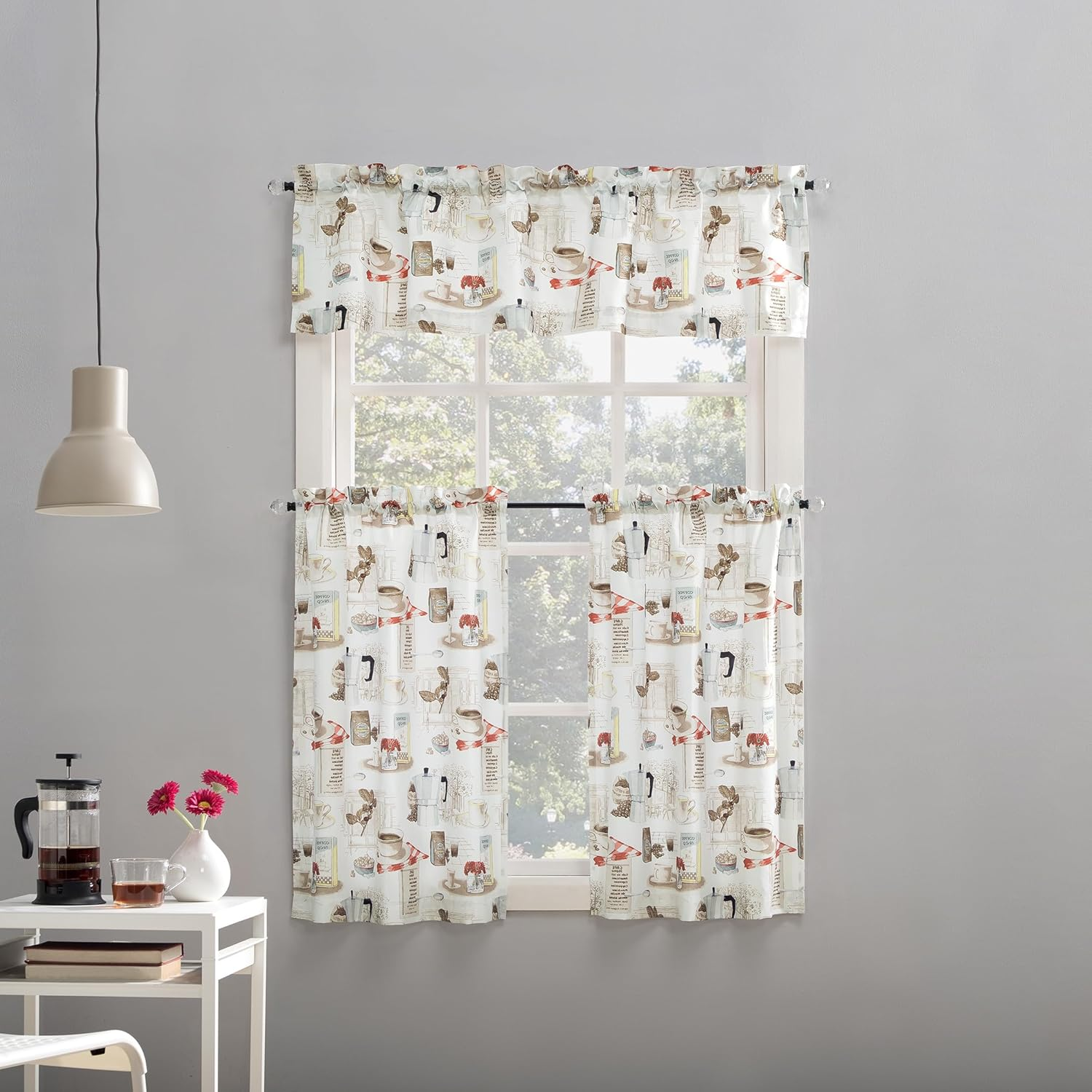 No. 918 Brew Coffee Print Microfiber 3Pc Kitchen Curtain Set, 54" X 36", White image number 6