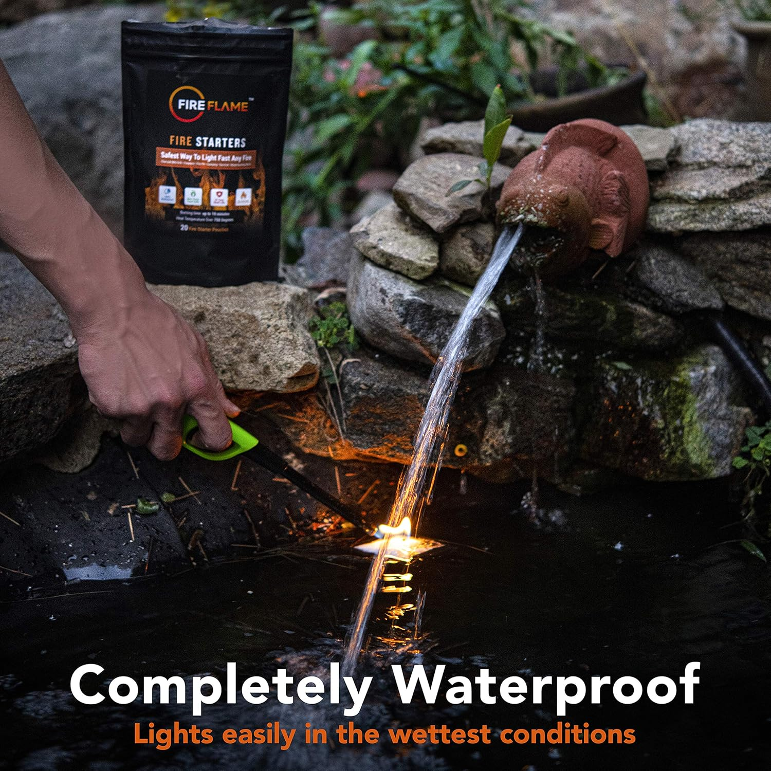 Fireflame Quick Instant Fire Starter -100% Waterproof All-Purpose Indoor & Outdoor Firestarter, for Charcoal Starter, Campfire, Fireplace, Firepit, Smoker - Odorless and Non-Toxic - 20 Pouches in Bag