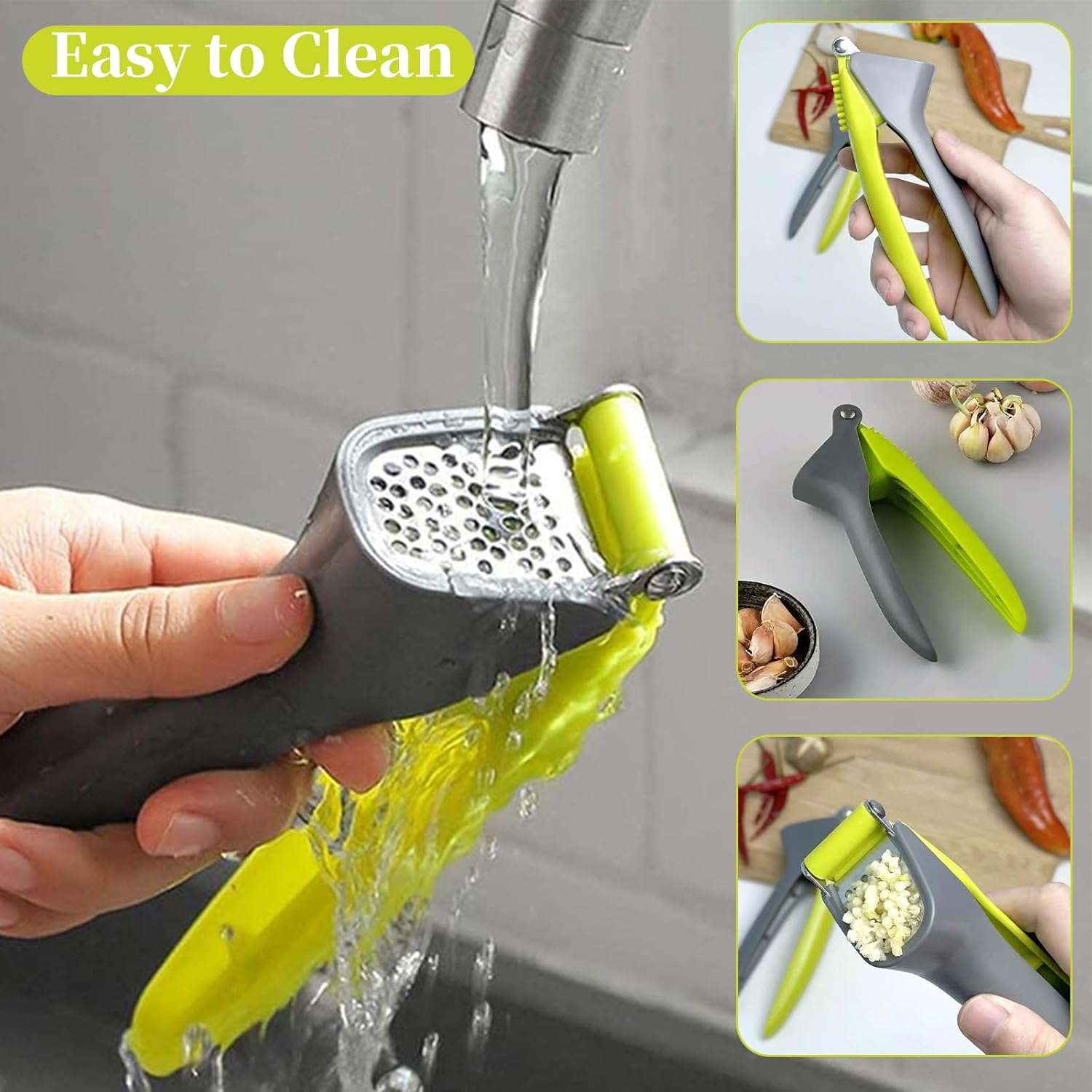 Professional Garlic Press, Rust-Resistant Stainless-Steel Mincer & Crusher, Convenient Efficient Manual Garlic Grinder, Kitchen Gadget for Fresh Ginger & Garlic, Easy-Clean, Dishwasher Safe (2 PCS) image number 1