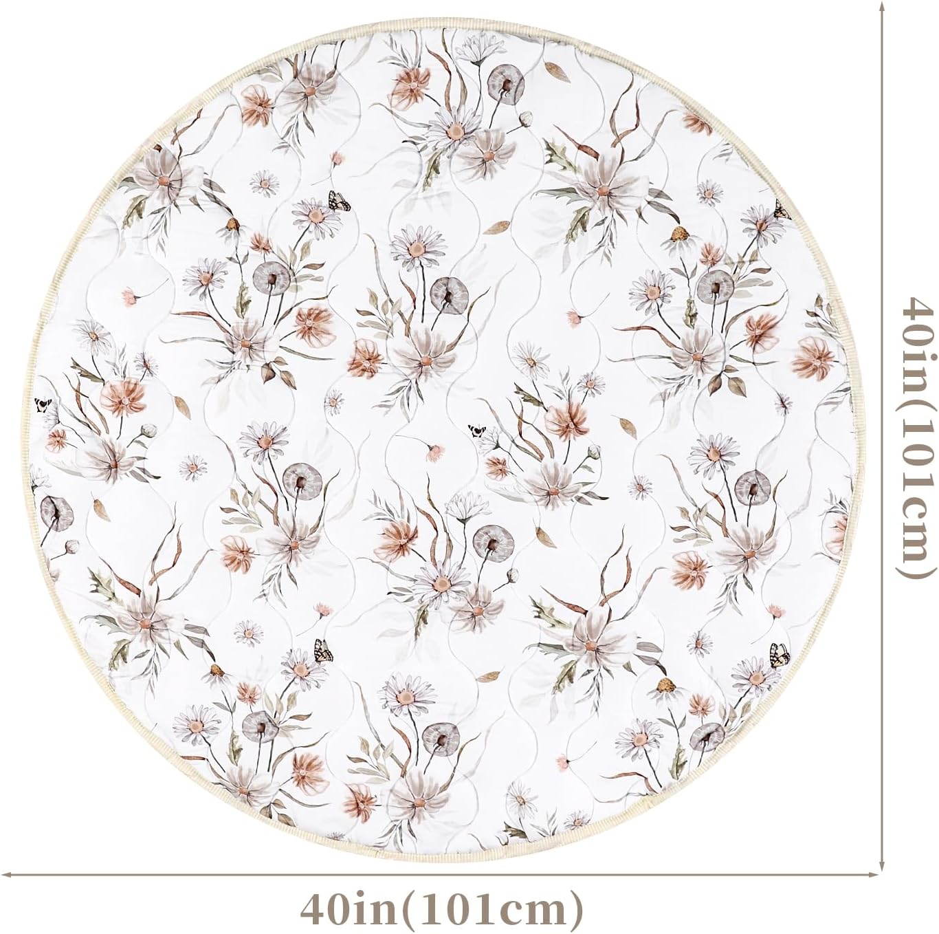 Baby Play Mat for Non-Slip Cushion,Floral and Butterfly,Round image number 2
