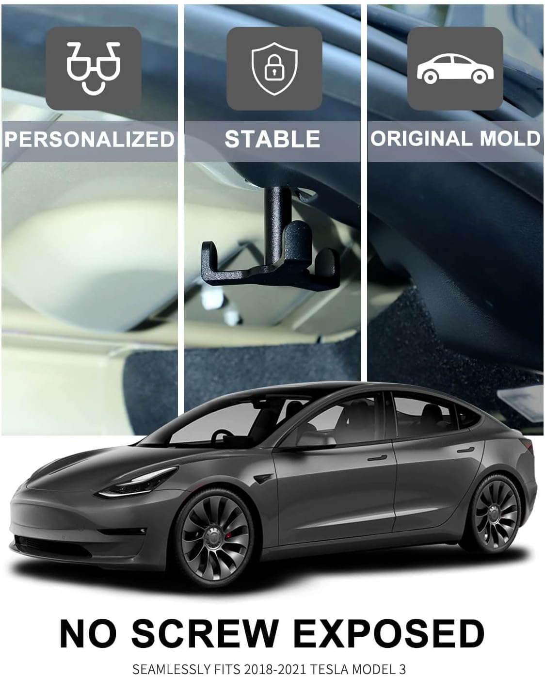 SPARKWHIZ Trunk Grocery Bag Hook Compatible with 2018-2023 Tesla Model 3 Aluminum Hook Hanger, Black image number 5