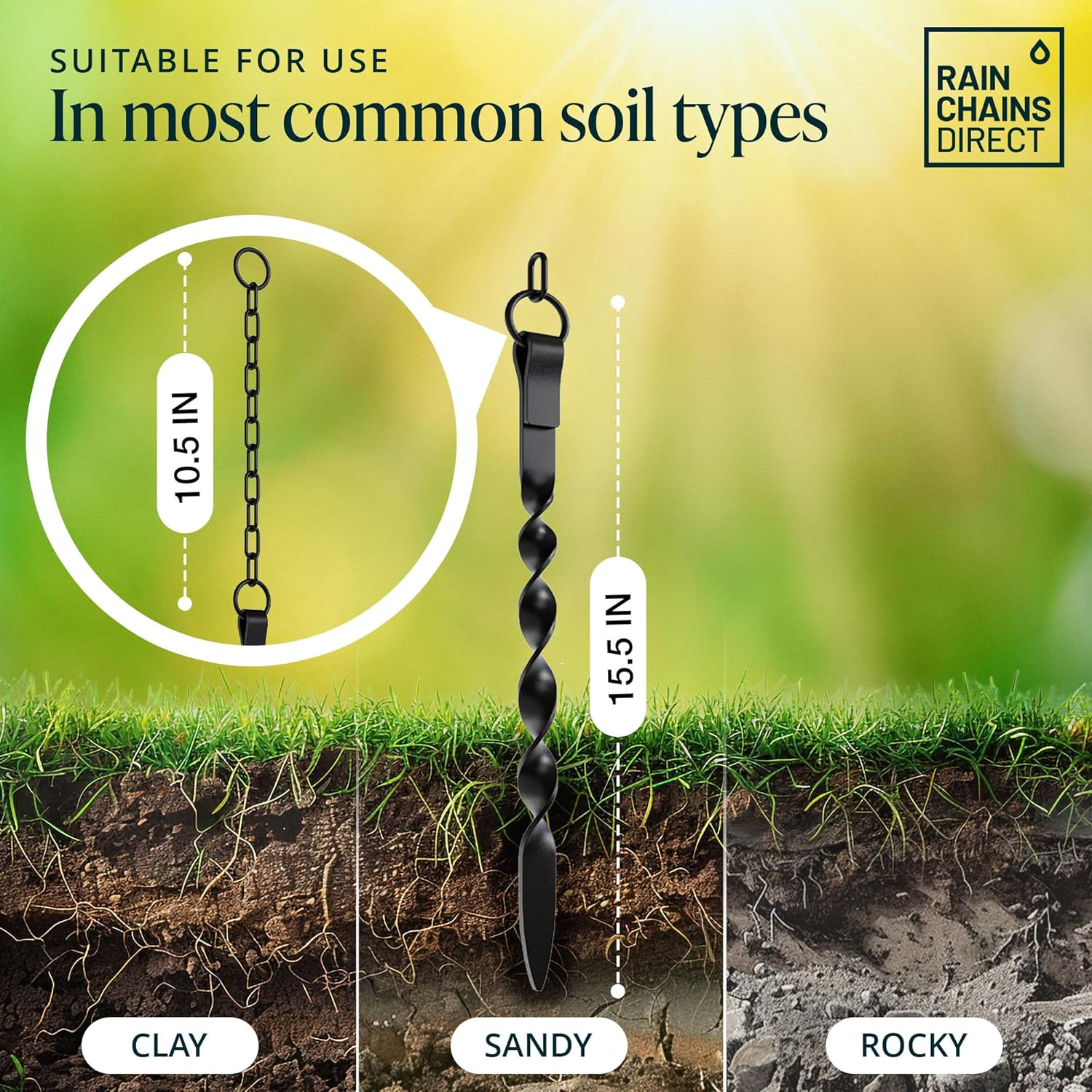 Rain Chains Direct - Rain Chain Ground Anchor/Stake - Aluminum - Black Powder Coated - for Rain Chains image number 5