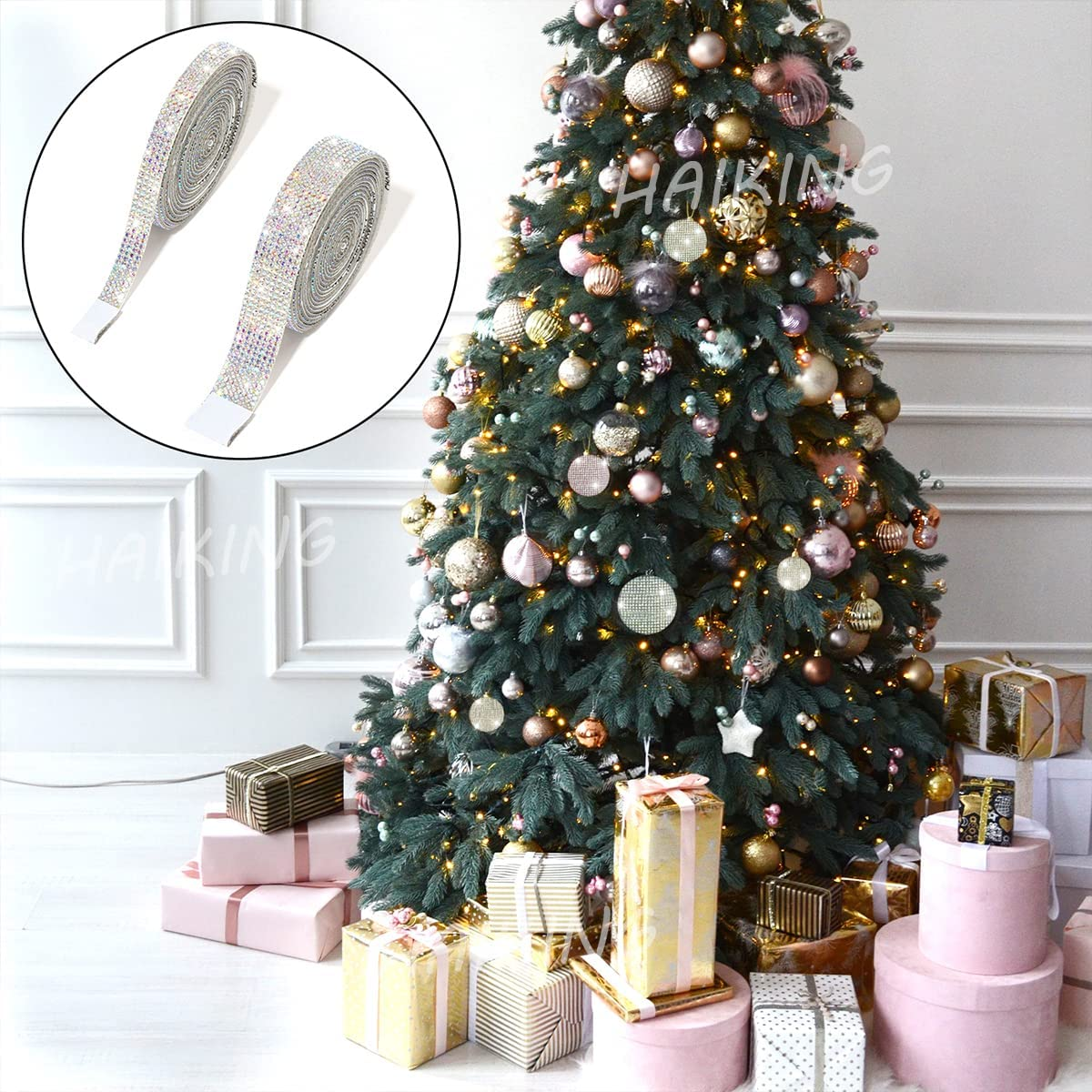 Rhinestone Ribbons, 2 Rolls AB Self Adhesive Crystal Rhinestone Diamond Ribbon for Arts Crafts, Birthday Party, Wedding Party, Car DIY Decoration (2 Yards) image number 6