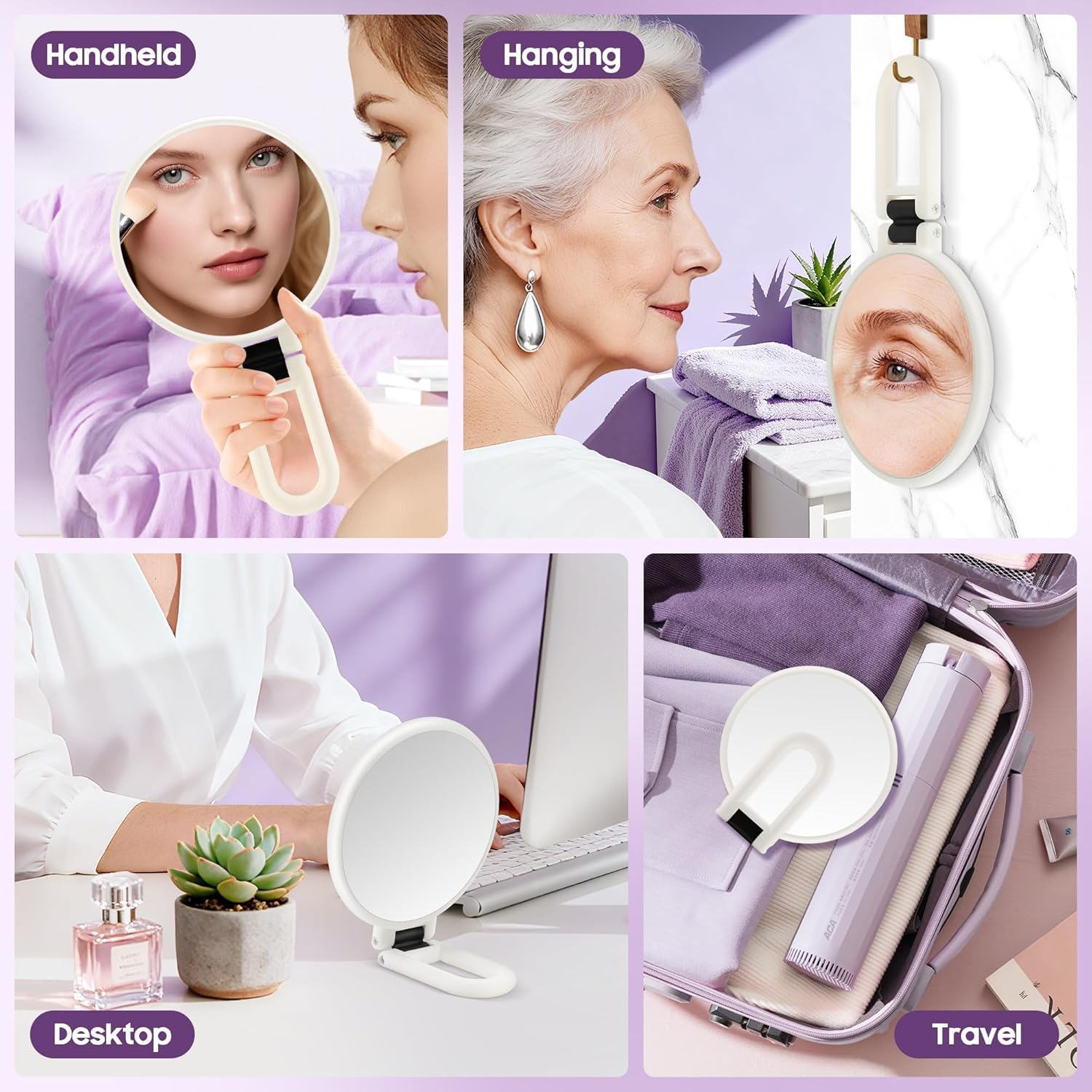 Valentine'S Day Gift 40X Magnifying Mirror &ndash; Double-Sided Hand Mirror with 40X/1X Magnification, Foldable & Portable Makeup Mirror for Travel, Eyebrow Plucking, Eyelash Application (White) - Black image number 3