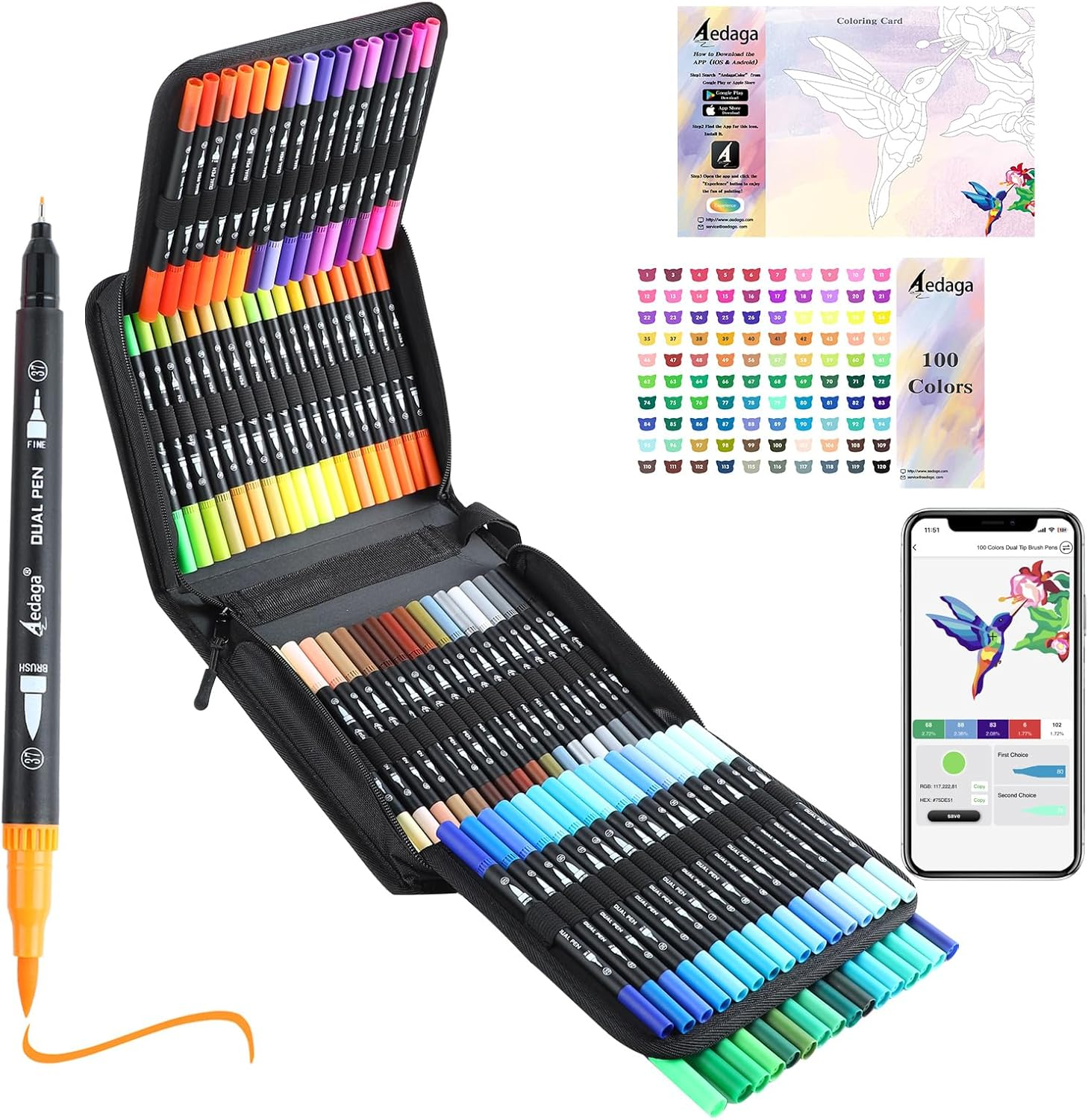 80 Colors Numbered Dual Tip Brush Pens with Free App, Colored Markers for Adults and Kids, No Bleeding Markers Set for Coloring Book, Art Supplier Fine Tip Marker Pens, Bullet Journaling