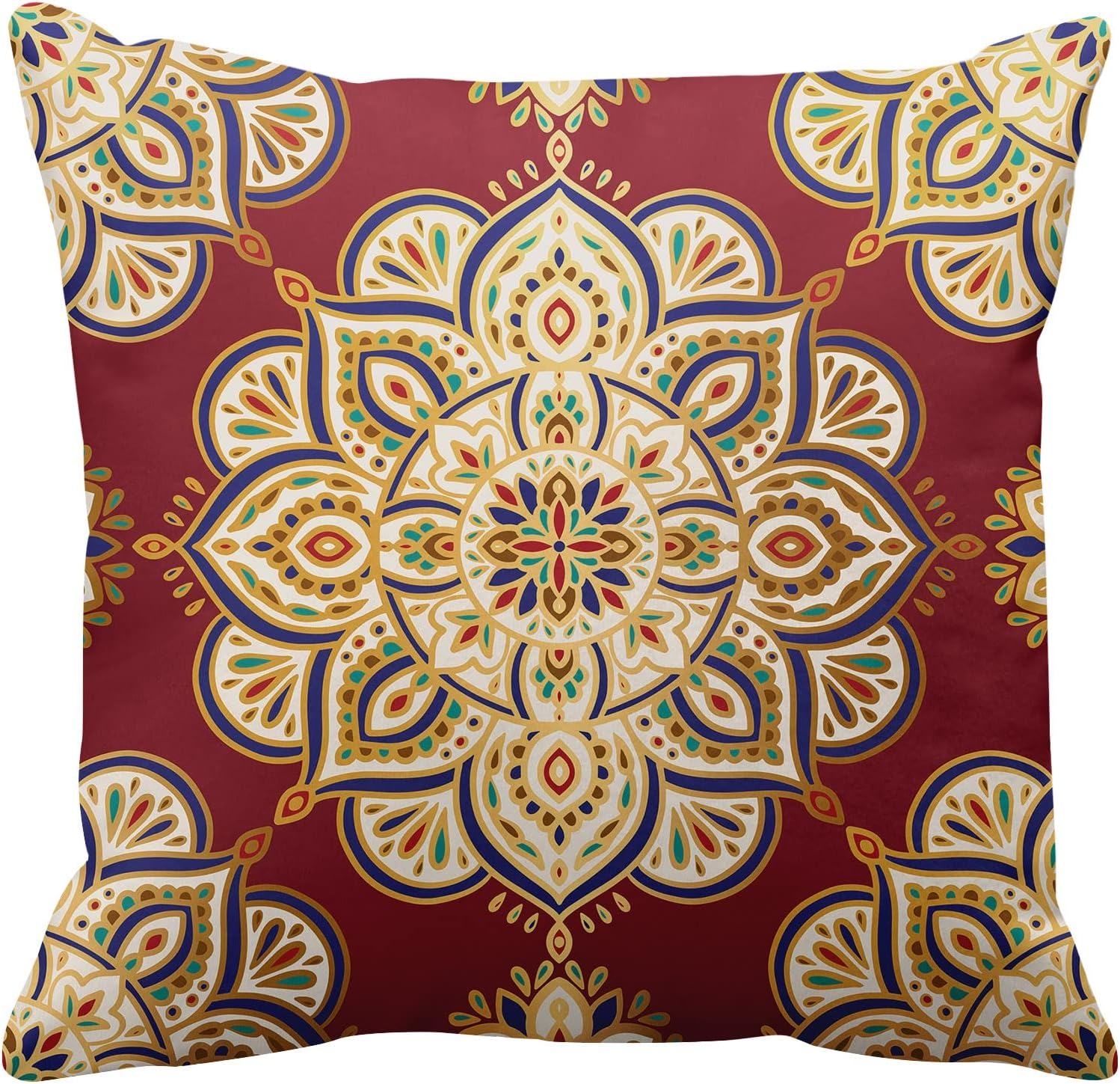 Britimes Throw Pillow Covers, Red Mandala Ethnic Flower Home Decor Set of 4 Pillow Cases, 18 X 18 Inches Sofa Cushion Couch Sofa Pillowcases Decorative image number 5