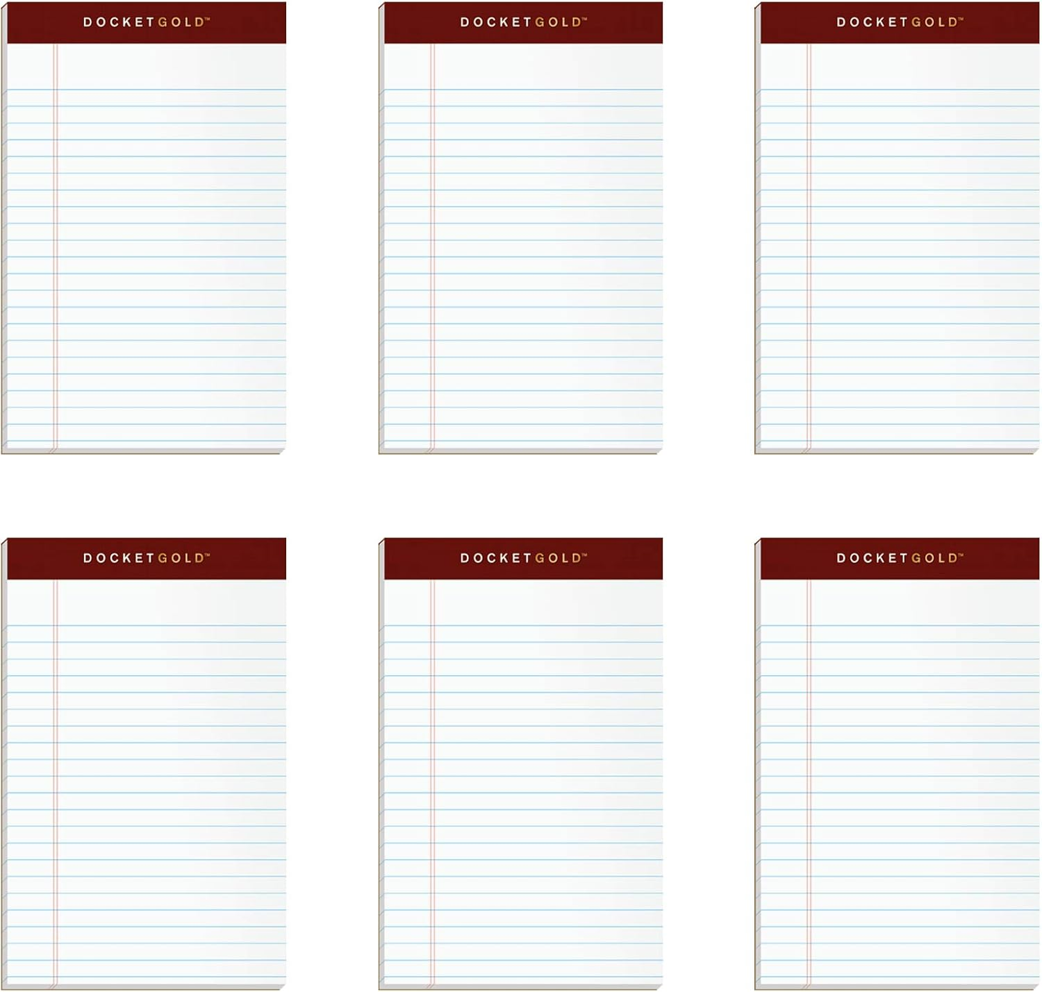 TOPS 8.5 X 11 Legal Pads, 6 Pack, Premium Docket Gold Brand, Narrow Ruled, Thick Yellow Paper, Sturdy Back, 50 Sheets, Made in USA (63941) - Narrow, White