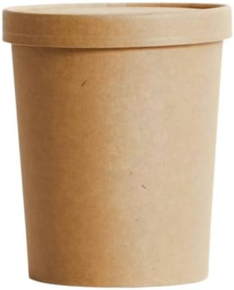 25 Sets,16Oz Kraft Disposable round Containers W/Lids, (95Mm X 105Mm), for Hot and Cold, Ice Cream, Soup, 473Ml Brown Takeaway Tubs image number 3