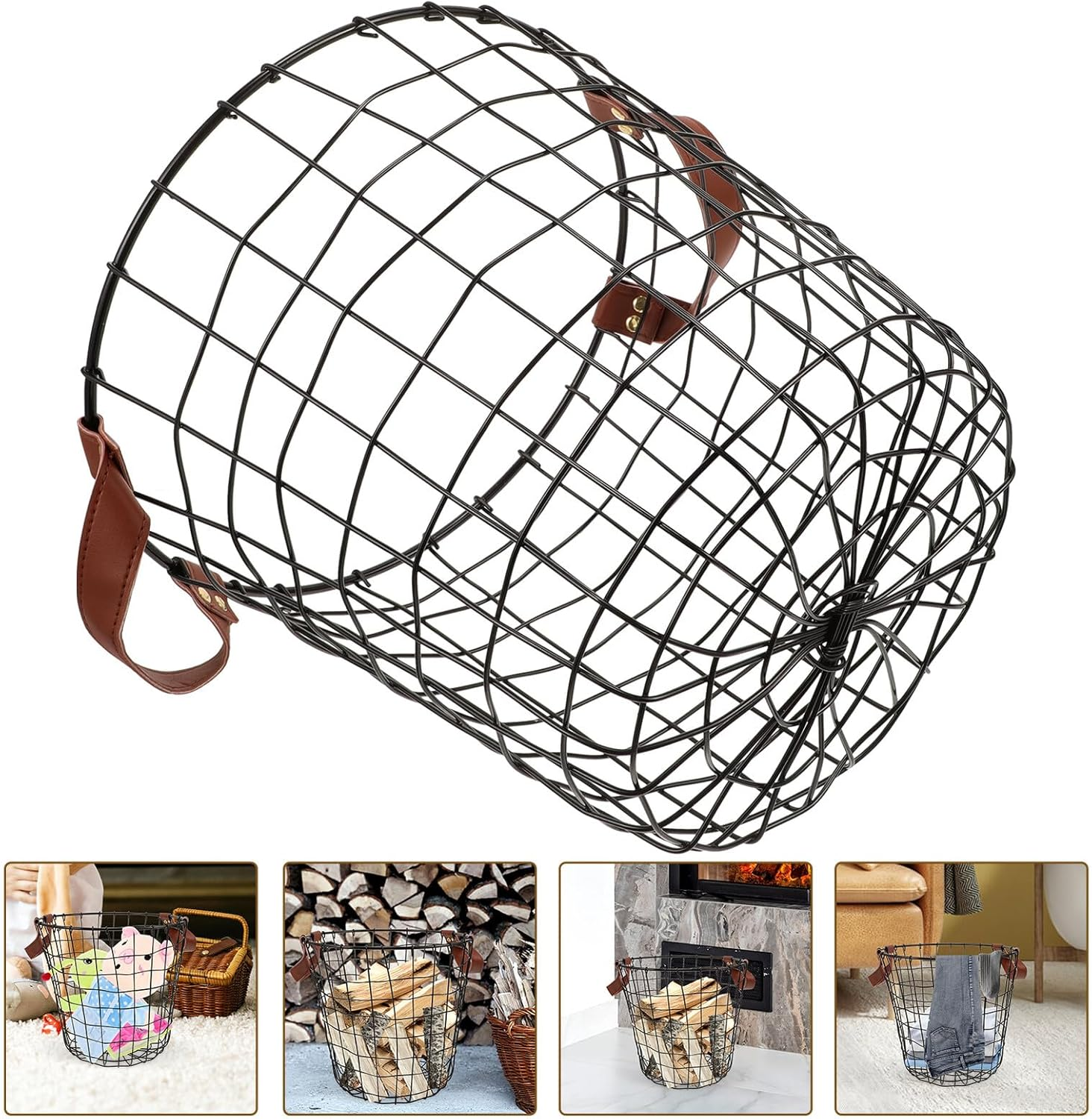 Sturdy Iron Firewood Storage Basket Large Capacity Rustic Outdoor Log Organizer Handle for Camping and Indoor Use Multi-Purpose Storage Holder image number 6