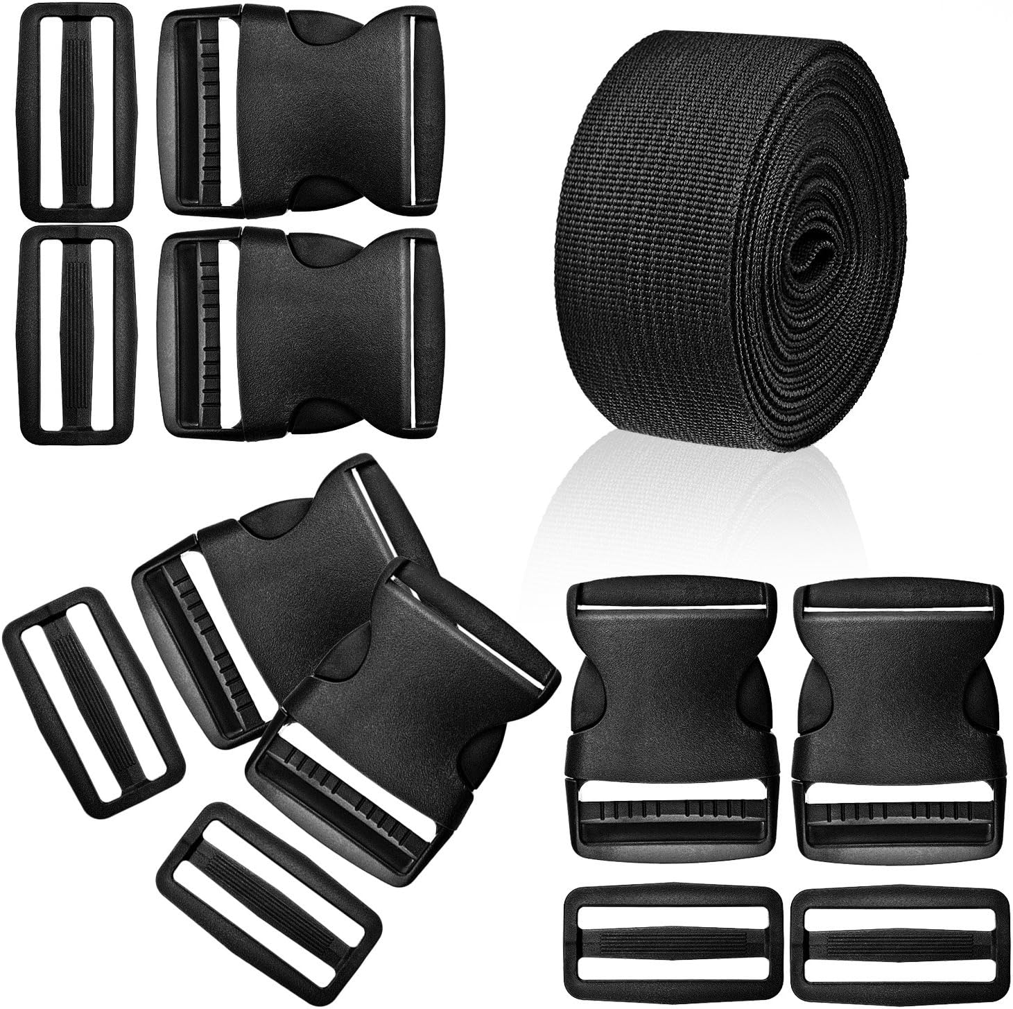 WXJ13 1.5 Inches Plastic Quick Release Buckles Flat Shape Buckles and Tri-Glide Slides with 5 Yards 1.5 Inches Wide Polypro Webbing for DIY Strap Making image number 3