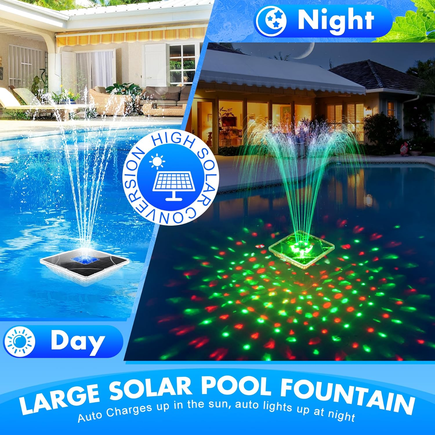 Solar Fountain for Outdoor Use with Underwater Lights, 24 X 24 Cm Solar Fountain, 2 Modes Fountain, Pool Floating, Pool Water Fountain with Anchor, Solar Fountain for Pond, Pool, Garden image number 4