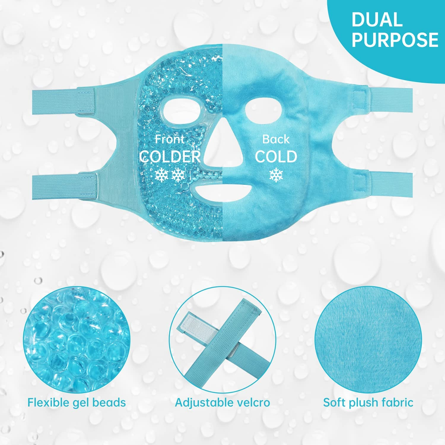 Face Eye Mask Ice Pack with Foam Earplugs,Reduce Puffiness, Bags under Eyes, Puffy Dark Circles,Hot/Cold Pack with Soft Plush Backing for Woman Sleeping, Pressure, Headaches, Skin Care [Blue]