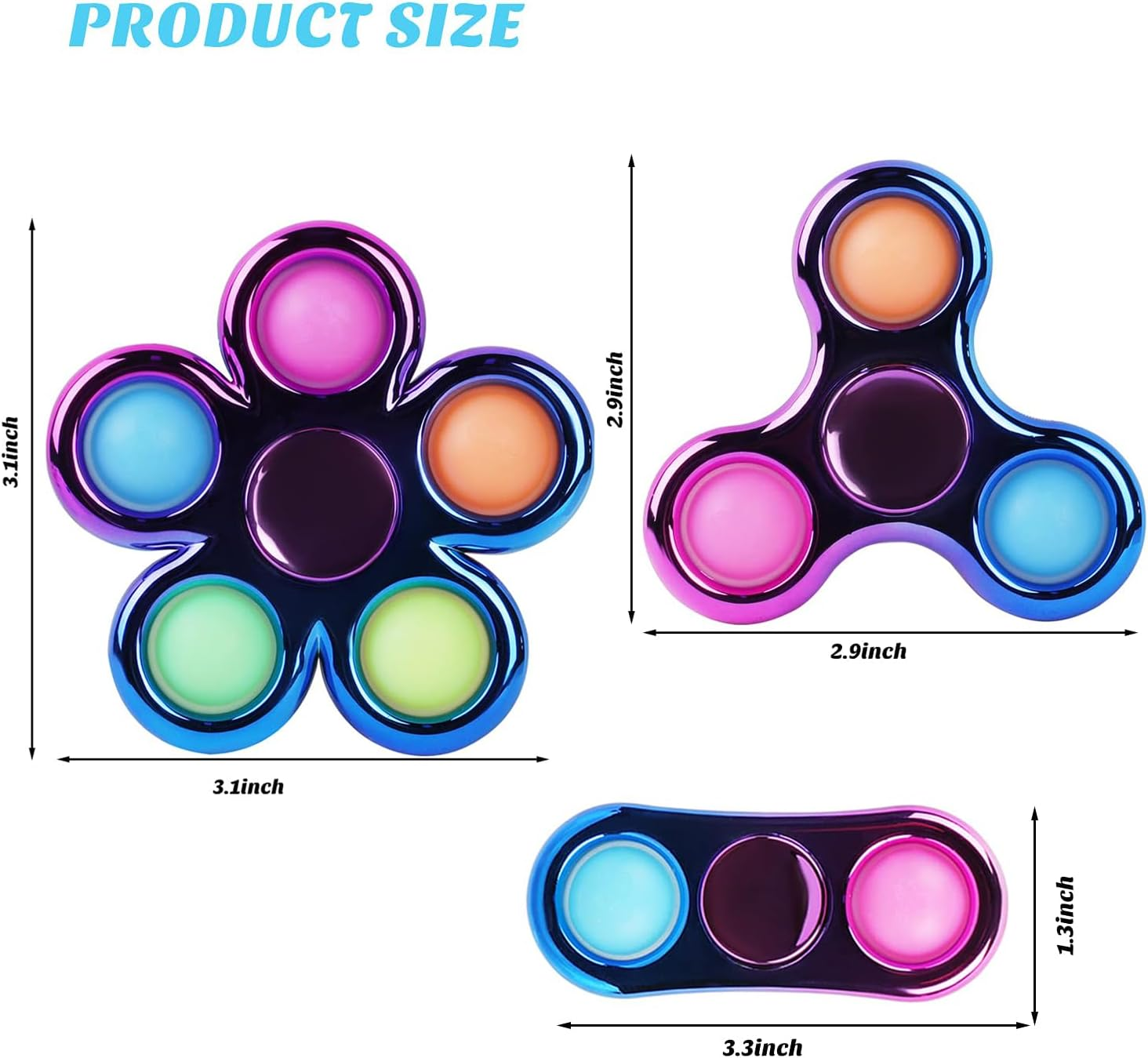 Zoltrax 3 Pack Pop Fidget Spinner,Rainbow Metal Pop It Fidget Toy for Kids Adults,Sensory Toys for Kids Party Favors Supplies,Adhd Focus Stress Relief Hand Spinner image number 2