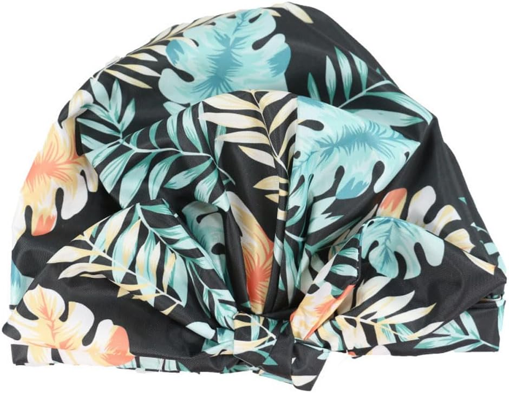 YHIXYUNAZ Luxury Waterproof Shower Cap &ndash; Extra Large Reusable Bath Cap for Women, Non-Slip Soft Elastic Band, Travel-Friendly Hair Protector (Leaf)