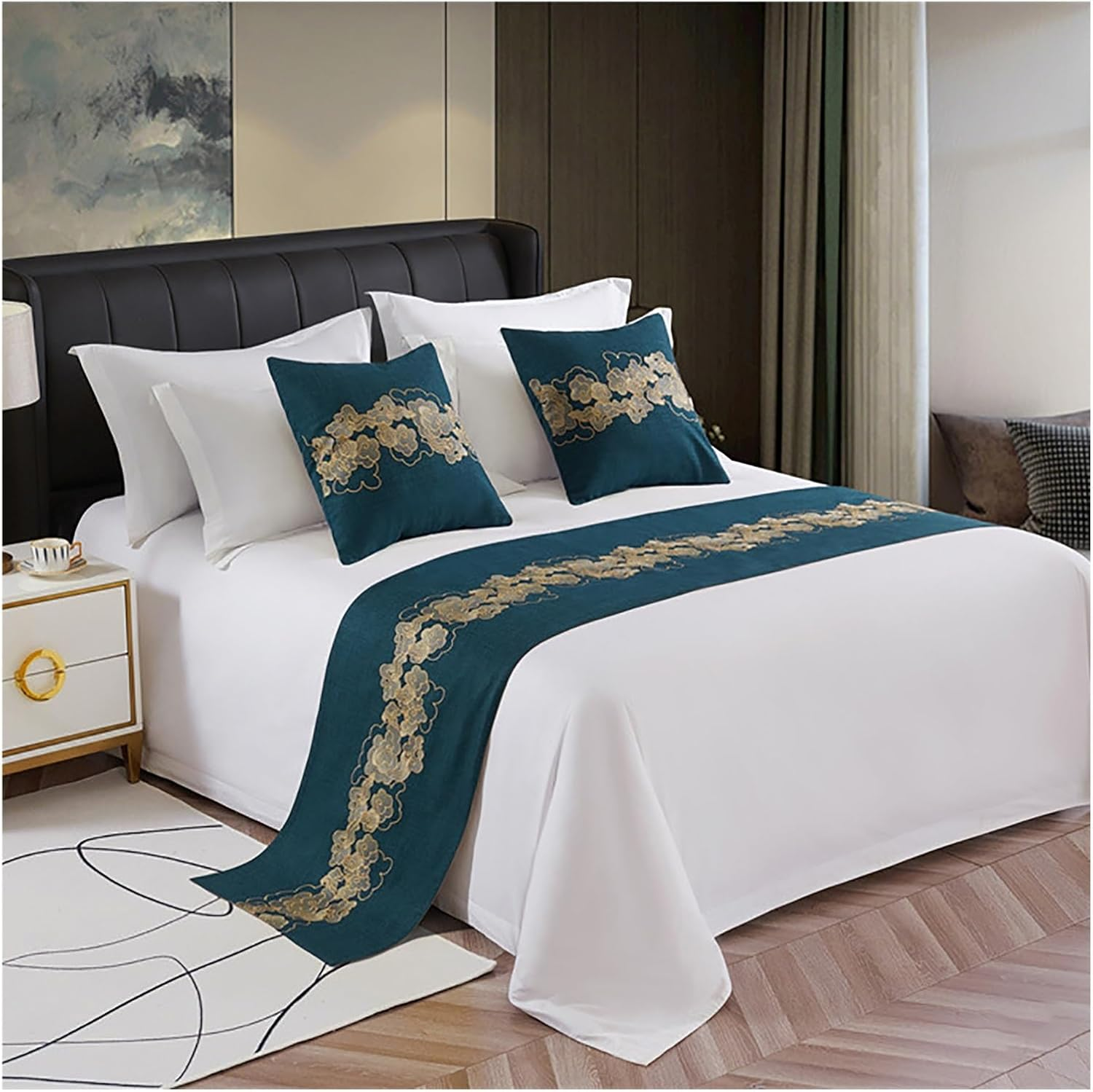 Bed Runners and Scarves,Luxury Bedding Protector Bed Runners,Modern Cotton and Linen Decorative Bed Foot Bed Scarf,Soft and Bed Runner for Bedroom Hotel Wedding Room(Red,240 * 50Cm) image number 4