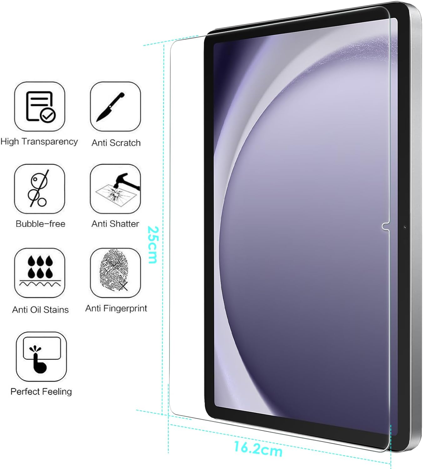 Bighan 2 Pack Screen Protector Compatible with Samsung Galaxy Tab A9 plus 11 Inch, 9H Hardness Tempered Glass Film Clear Anti-Bubble Full Coverage Foil image number 2