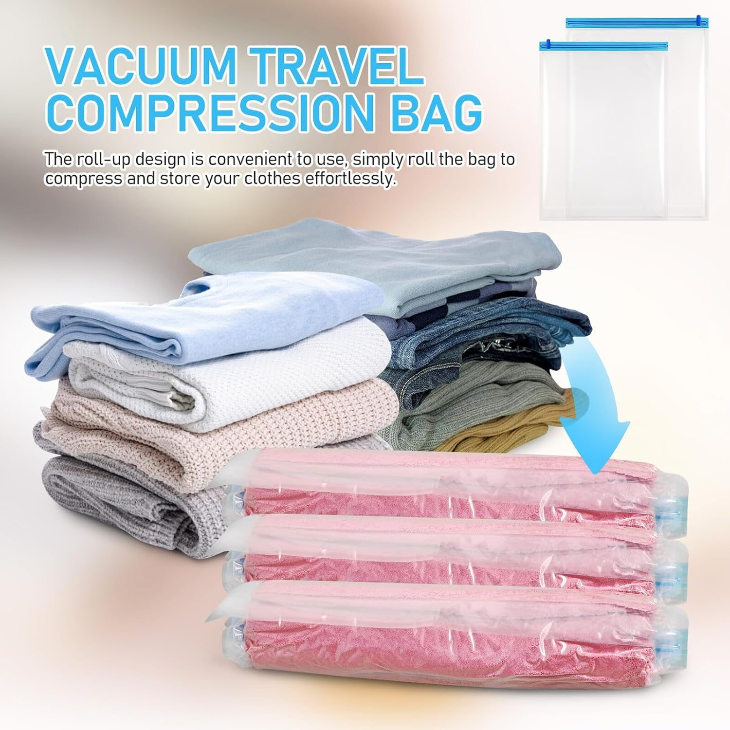 SHINEOFI 12 Pcs Travel Compression Packing Bags with Double-Sided Seal Vacuum Storage Organizers for Clothes Two Reusable Space-Saving Travel Essentials image number 5