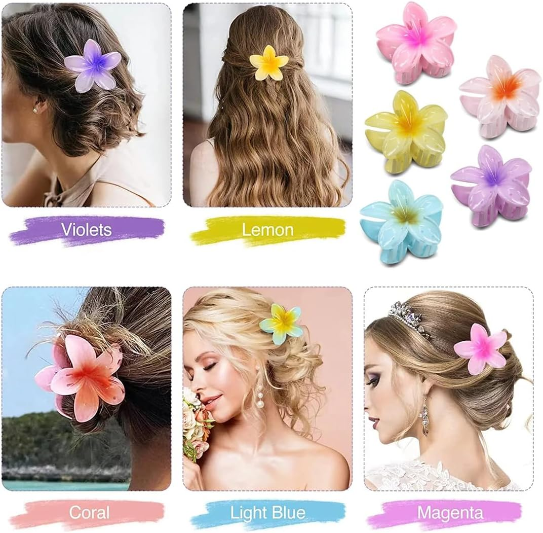 HONGECB Large Hair Clip, Plastic Claw Clips Women, Non-Slip Large Hair Clips, Hair Accessories for Women Girls for Different Hair Types, Multiple Colours (Flowers - 5 Pieces) image number 3