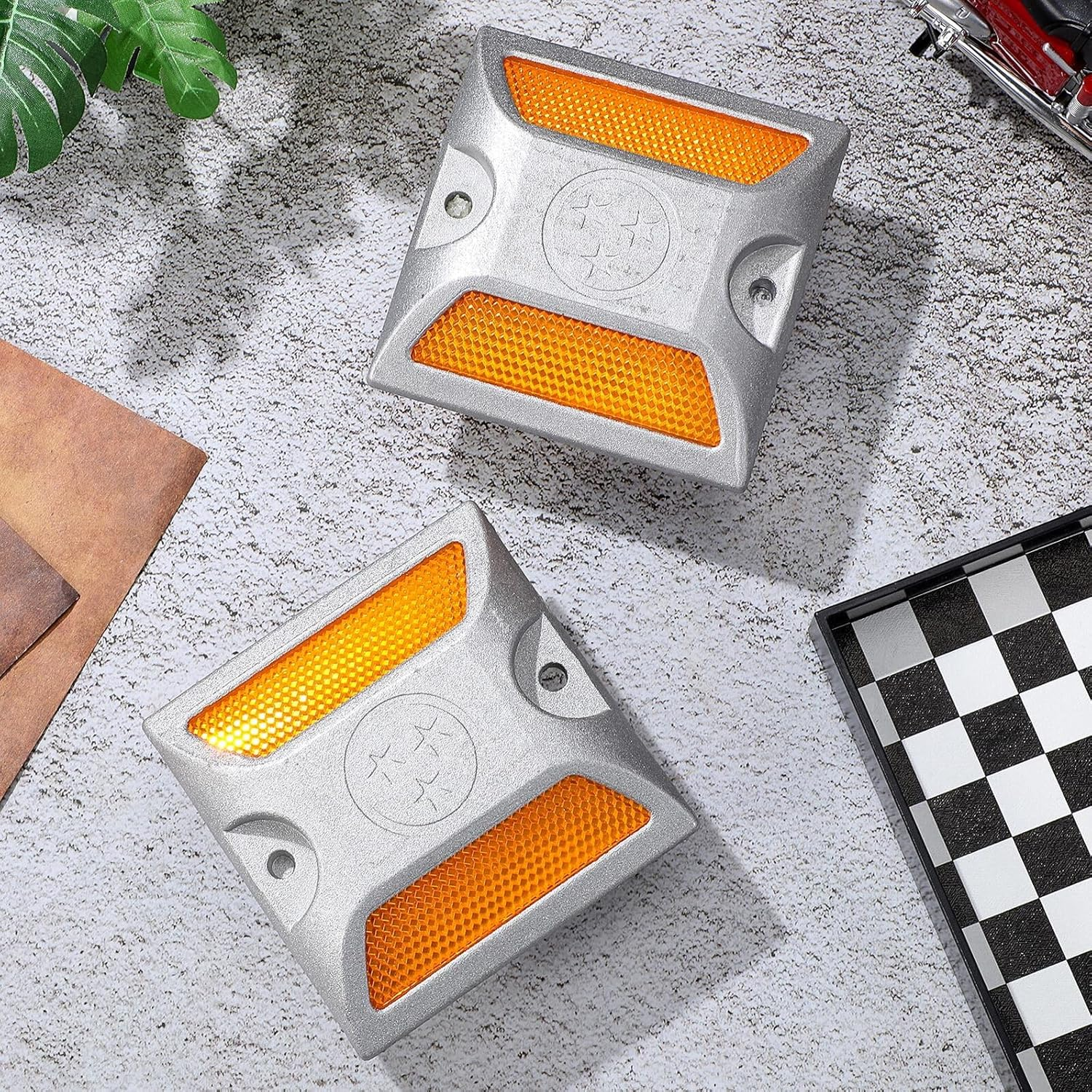 2Pcs Reflective Road Pavement Marker Driveway Marker Reflectors Road Studs Reflective Aluminum Track Nails for Driveway Emergency Roadside Reflectors image number 6