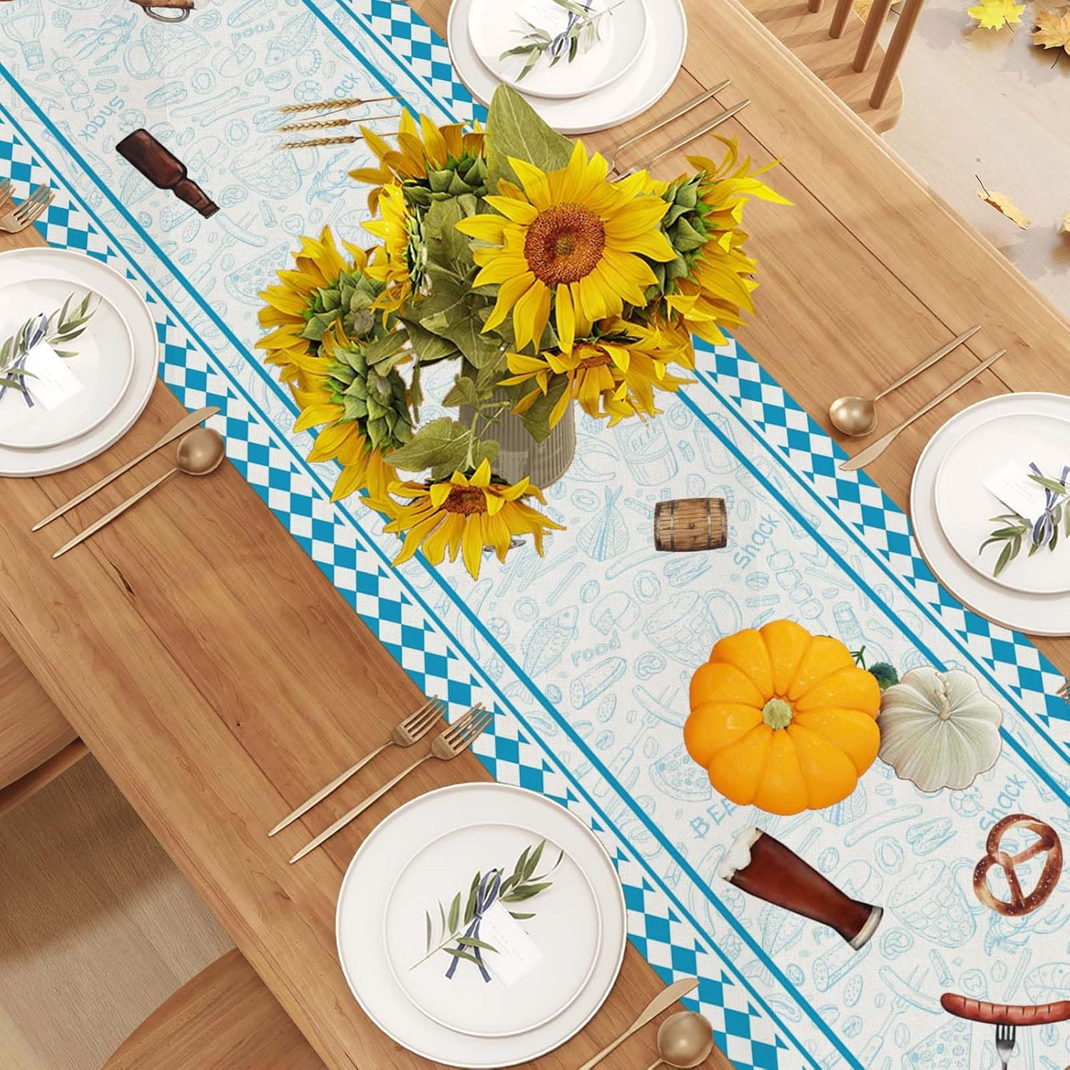 Linen Oktoberfest Table Runner 72 Inches Long Octoberfest Tablecloth German Bavarian Octoberfest Beer Party Decorations and Supplie for Home