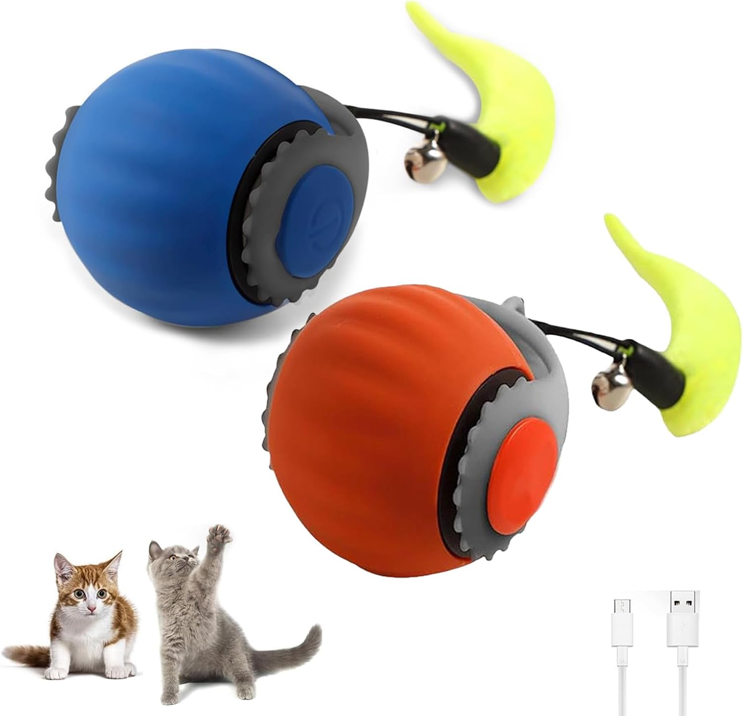 Velmoriah 2-Pack Speedy 3.0 Tail Cat Toy, 2025 Upgrade Smart Interactive Cat Toy Balls with 2 Speed, Cat Chase Toy for Cats, Dogs