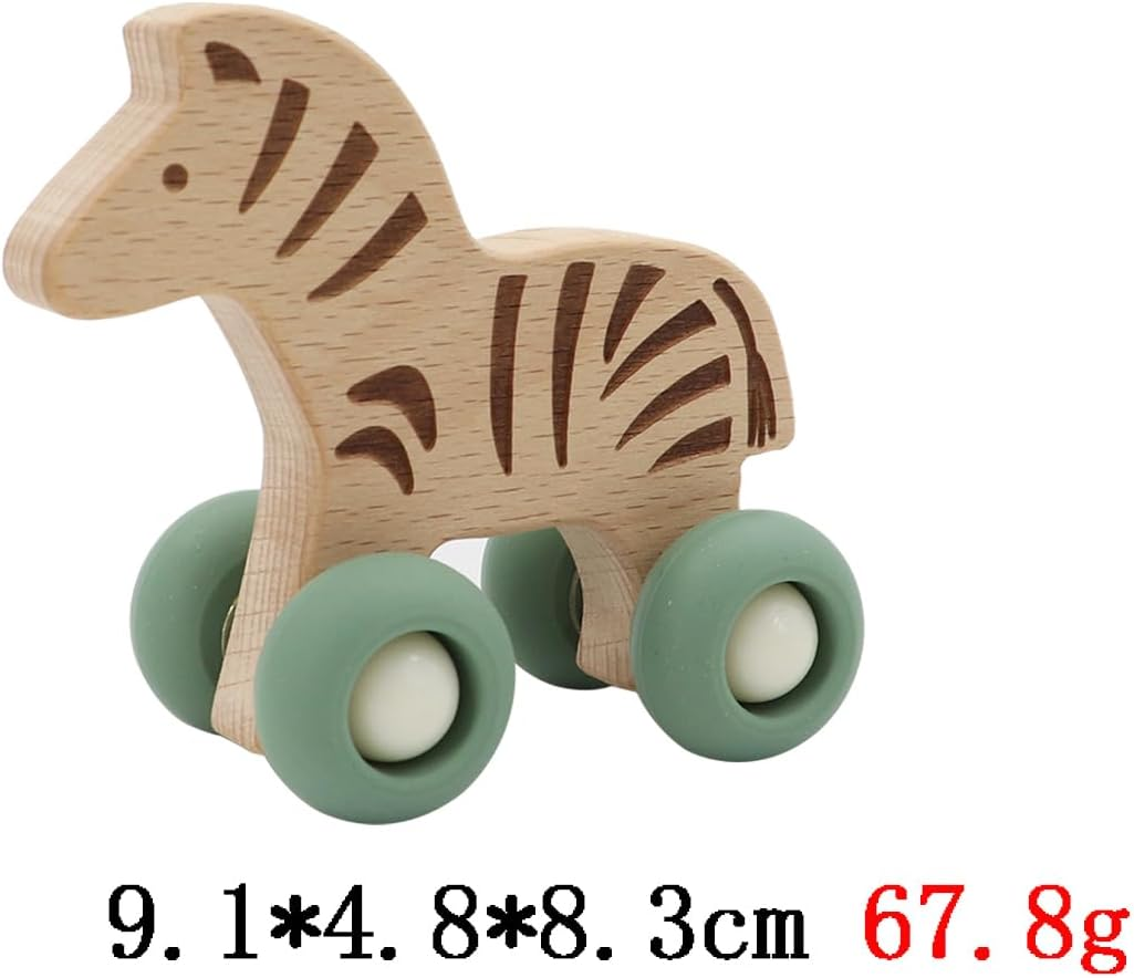 Kaper Kidz NG23835Z Wooden Zebra with Silicone Wheels: Rolling Push Toy for Toddlers and Babies for Ages 18 Months+