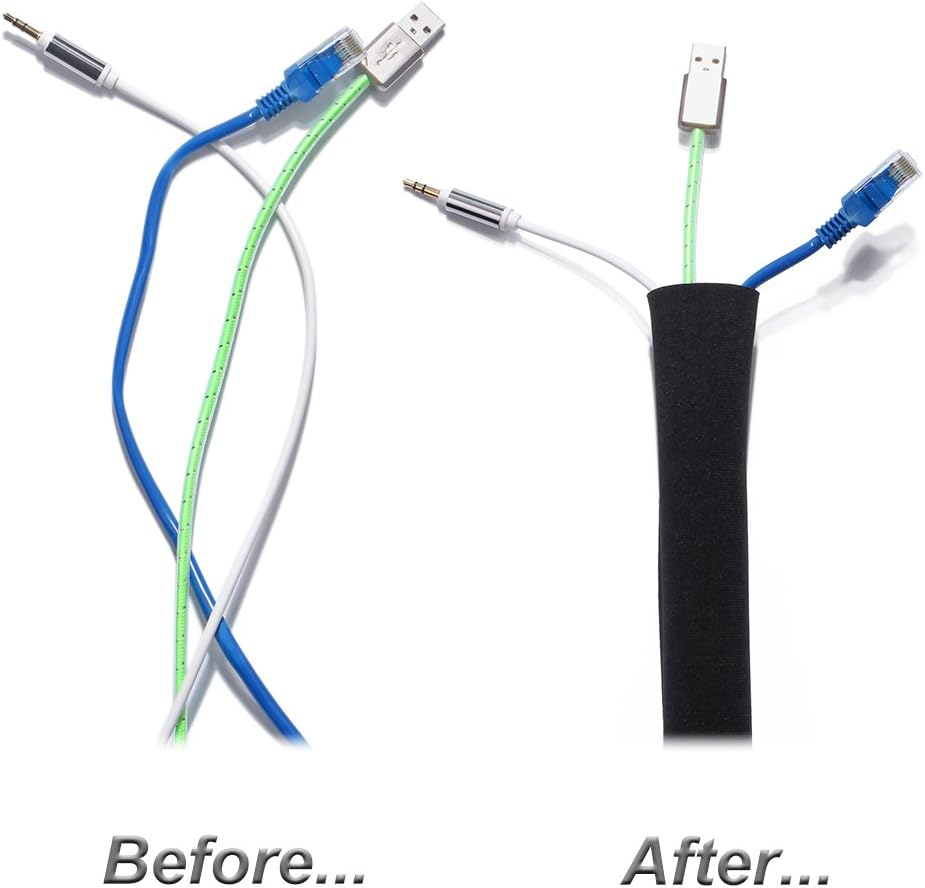 JOTO 1M*2PCS Cable Management Sleeve, Cord Management System for Tv/Computer/Home Entertainment, 40 Inch Flexible Cable Sleeve Wrap Cover Organizer, 2 Piece &ndash; Black image number 1