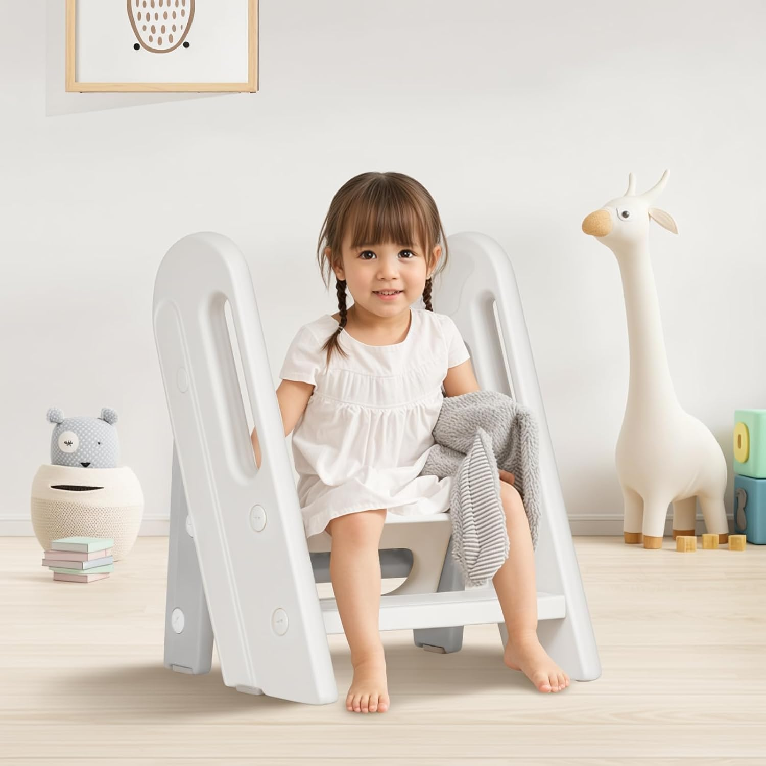 Foldable Kids Step Stool with Safety Handles,3-Tier Toddler Step Learning Ladder with Adjustable Pedal and Non-Slip Steps for Toilet Potty Training,Kitchen Standing Tower,Bathroom Sink image number 2