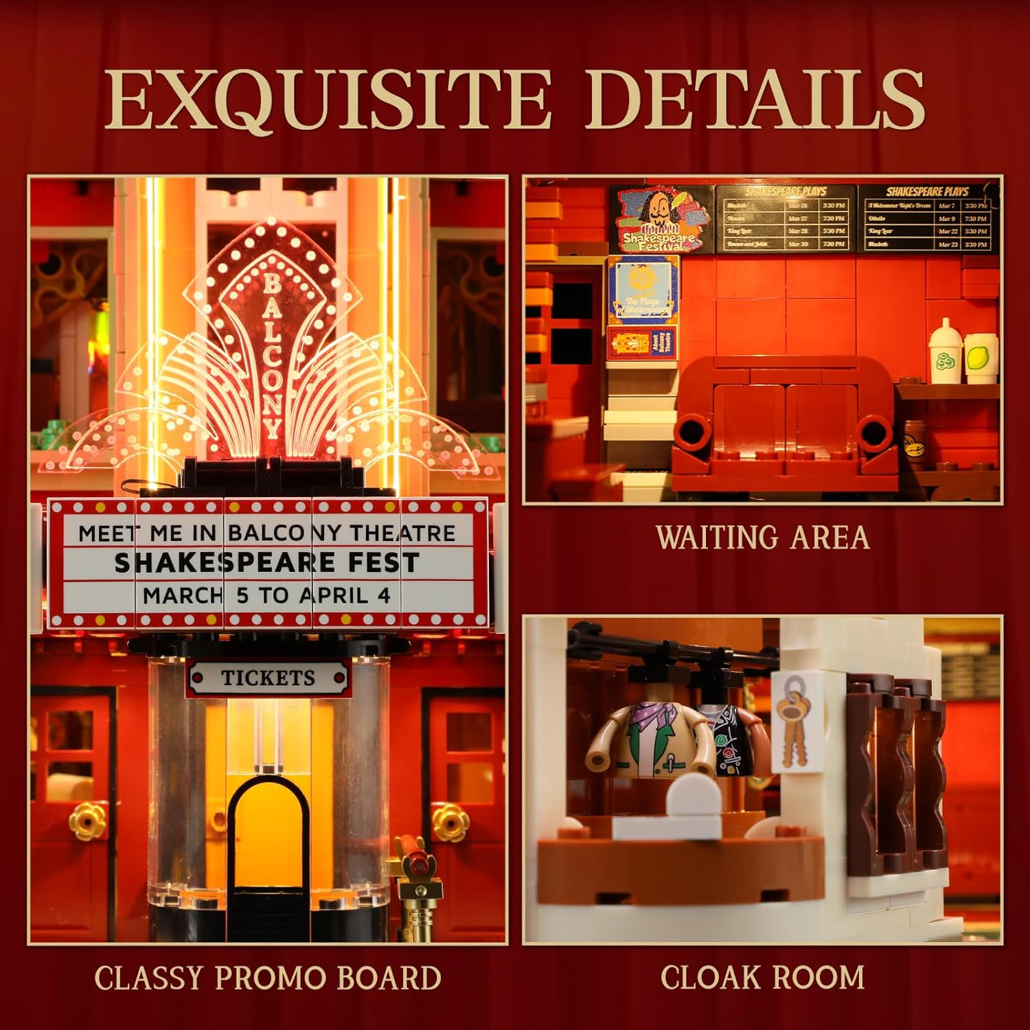 FUNWHOLE Balcony-Theatre Lighting Building-Bricks Set - City Town Creator House LED Light Multi-Form Modular Collectible Display Kit 2445 Pcs for Adults and Movie Lovers image number 5