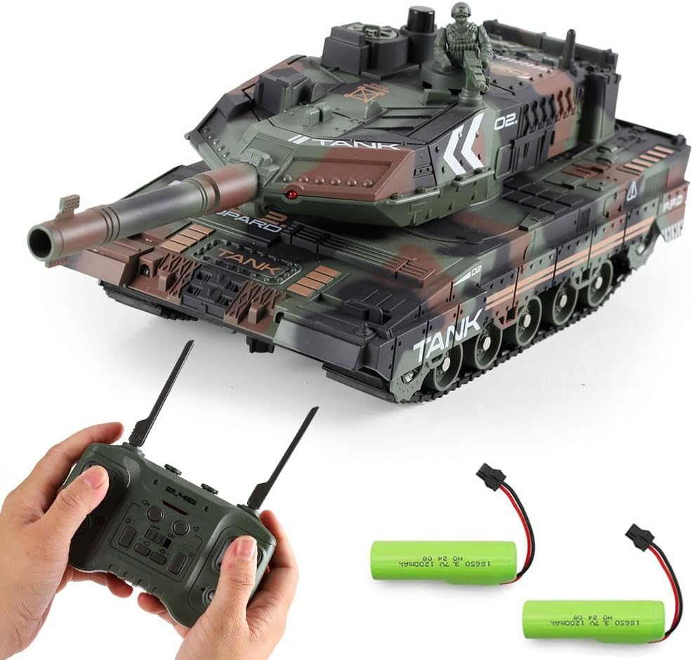 Remote Control Tank, RC Army Tank Toy, 2.4G 13-Channel RC Military Vehicles with Rotating Turret, Light Smoke and Sound, Best for 6 7 8 Boys Kids Xmas Military Toys (Green) image number 1