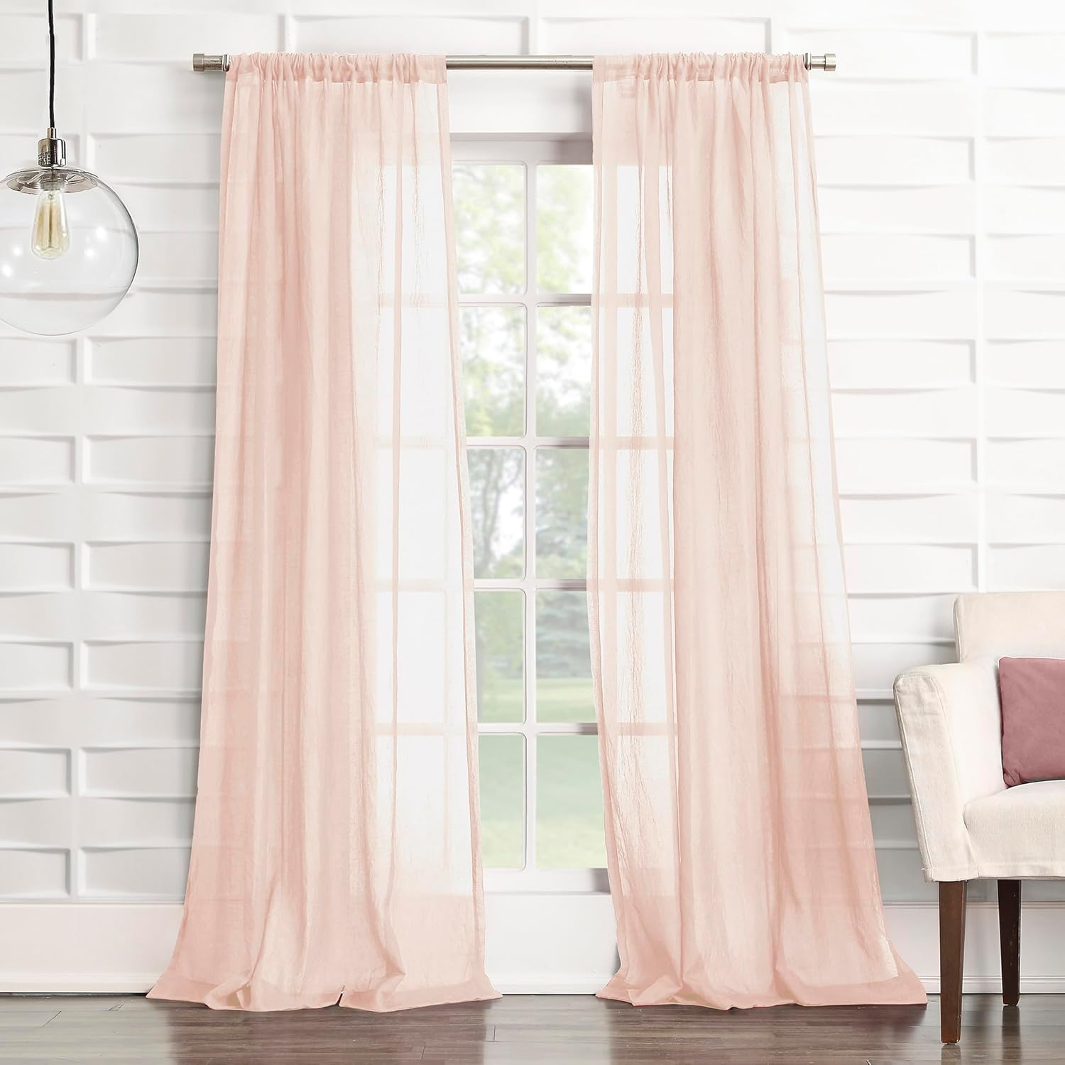 No. 918 Tayla Crushed Texture Semi-Sheer Rod Pocket Curtain Panel, 50" X 84", Blush Pink