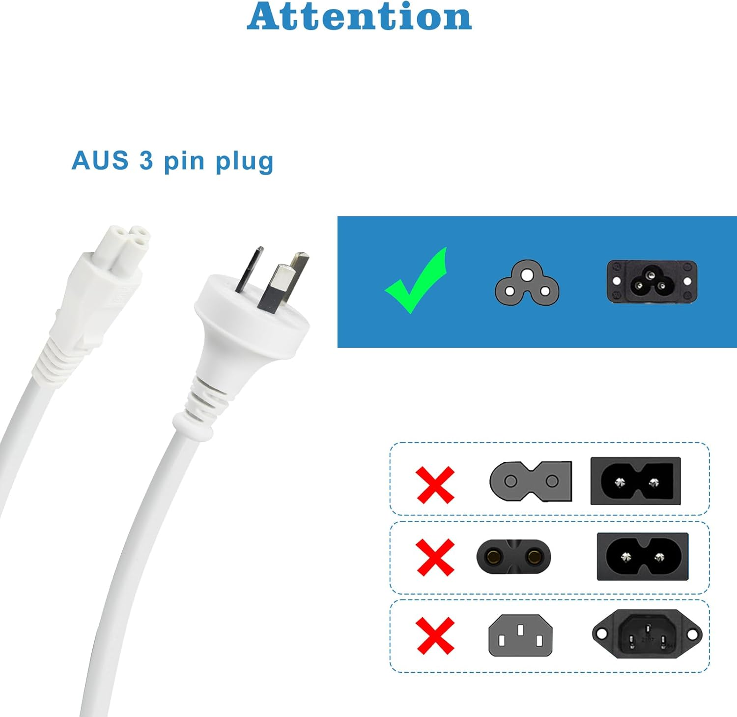 White 3-Pin IEC-C5 Power Cable 50Cm Replacement Clover Charging Cable 0.5 Meter Australia Clover Leaf Cord image number 1