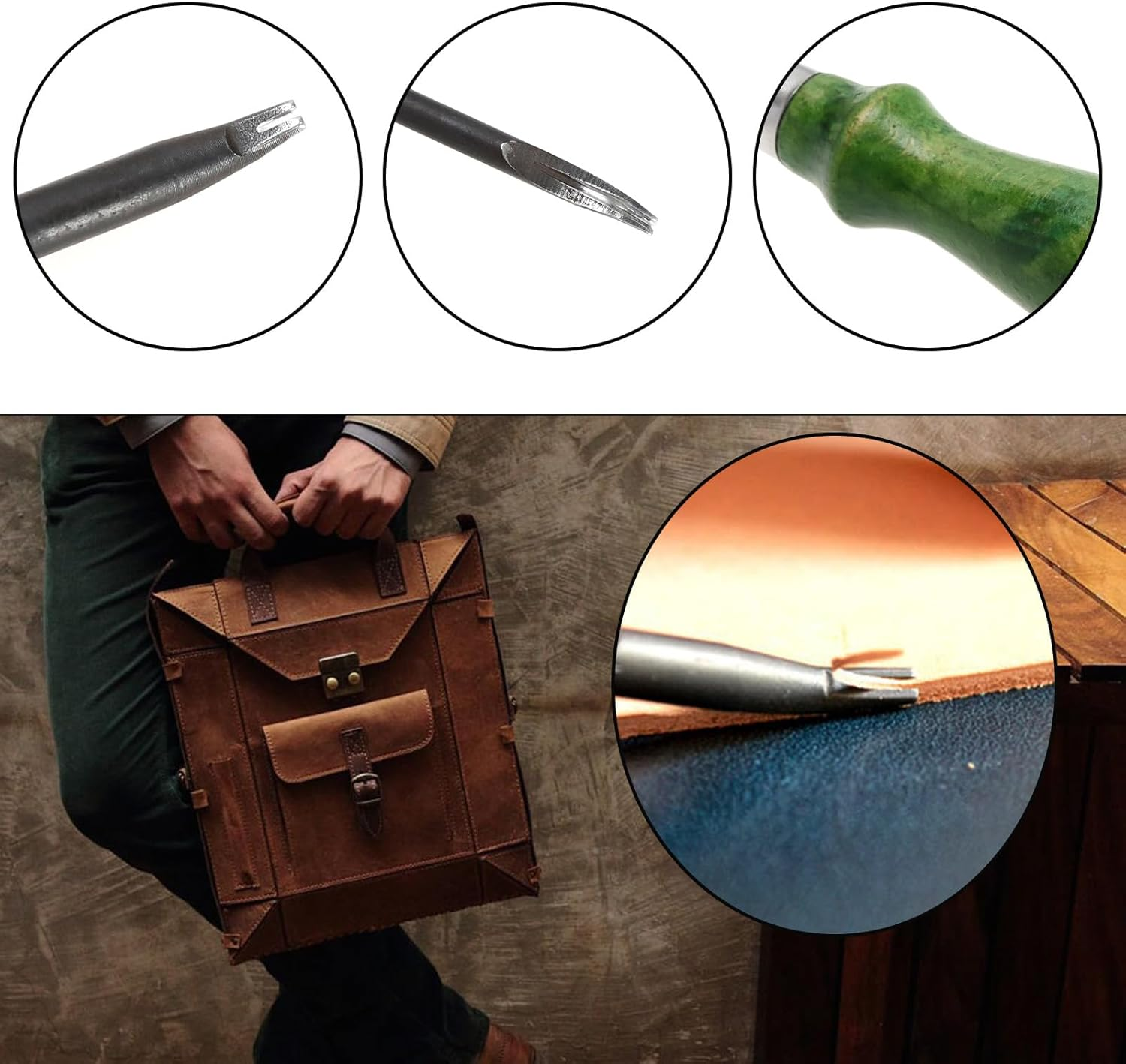 Ecsing 0.8Mm Leather Edger Leather Working Tool DIY Craft Artwork Handmade Ergonomic Design Wooden Handle Edge Cutter, Green image number 4