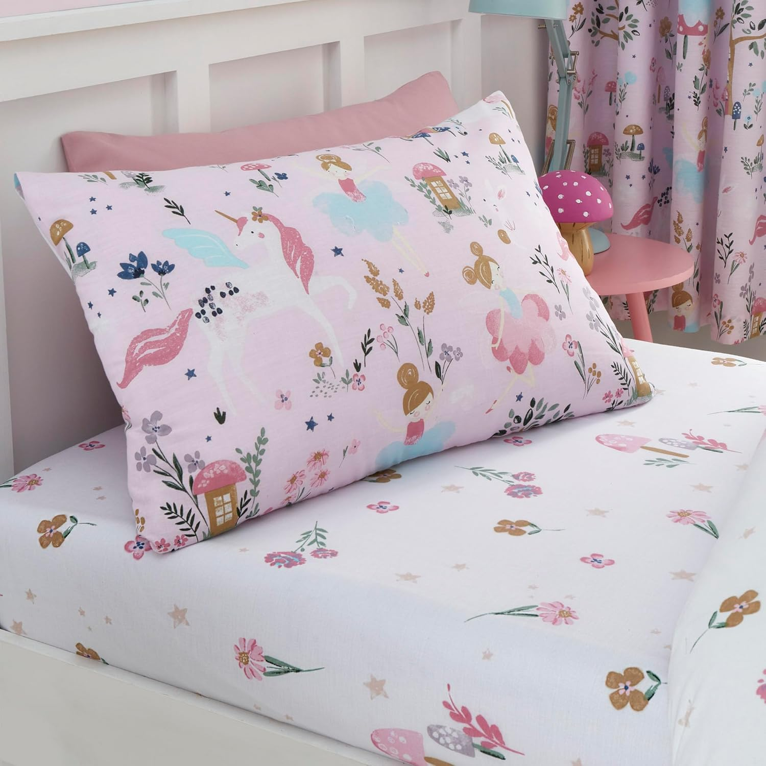 Happy Linen Company Girls Boys Kids Enchanted Forest Unicorn Pink Double Reversible Soft Easy Care Bed Linen Duvet Cover Quilt Bedding Set with Pillow Cases image number 2