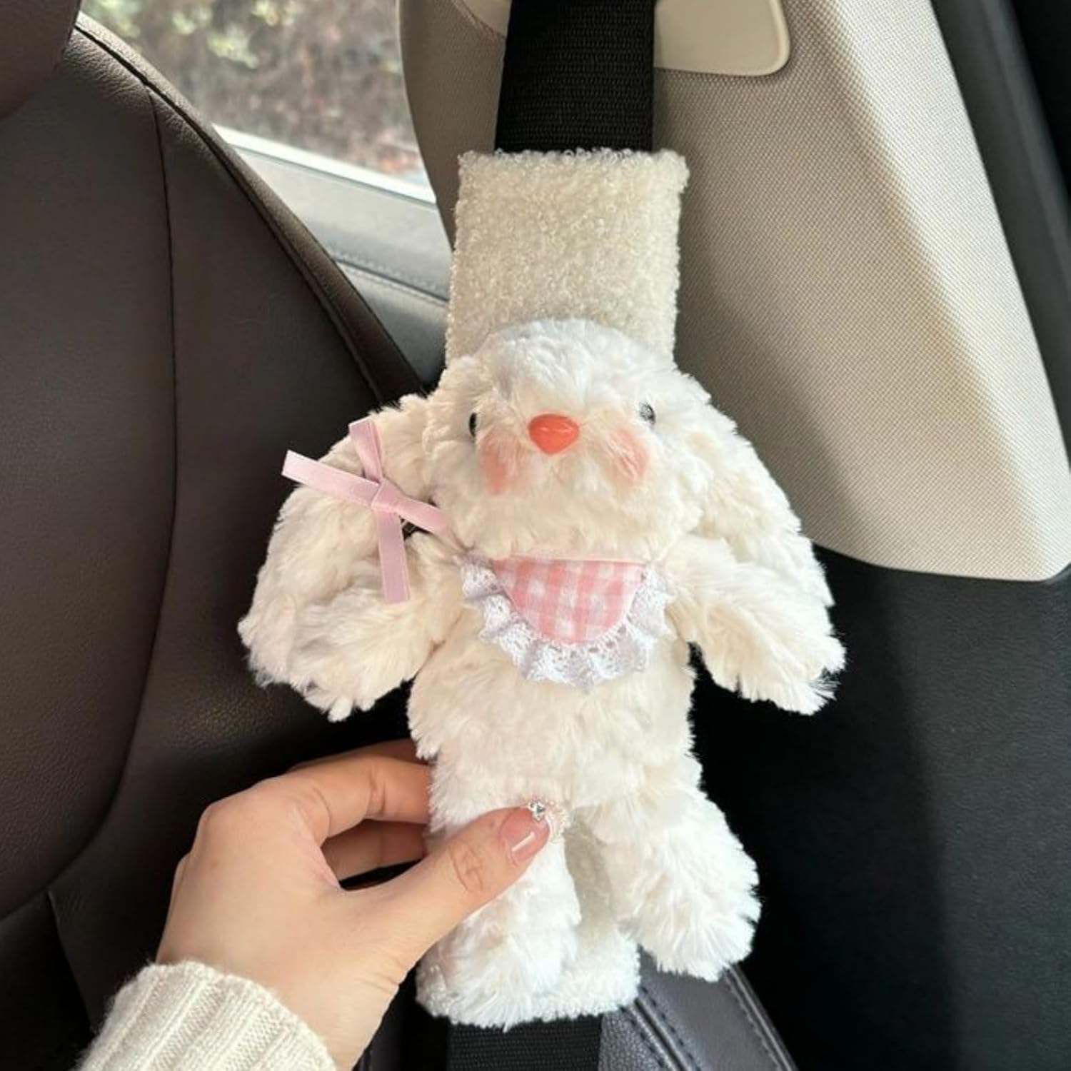 2 PCS Seat Belt Cover Pad, Cute Kawaii Animal Bunny Seatbelt Covers for Adults, Winter Plush Fluffy Soft Seat Belt Cover, Cartoon Seatbelt Cushion,Car Seat Strap Pads (A-Bunny(Pink)) image number 3