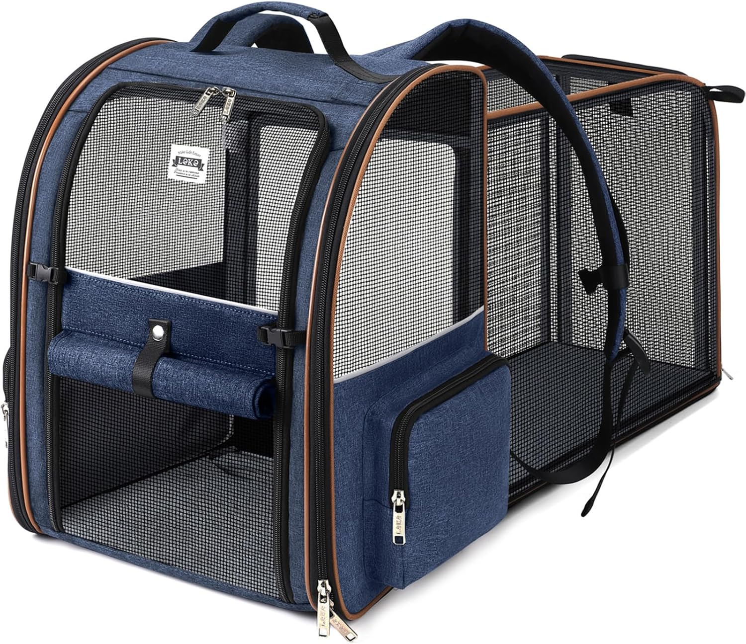 Lekespring Extra Large Cat Backpack Carrier Expandable Pet Carrier Backpack for Small Dogs Medium Cats Fit up to 12 Kg for Travel, Hiking, Blue Striped