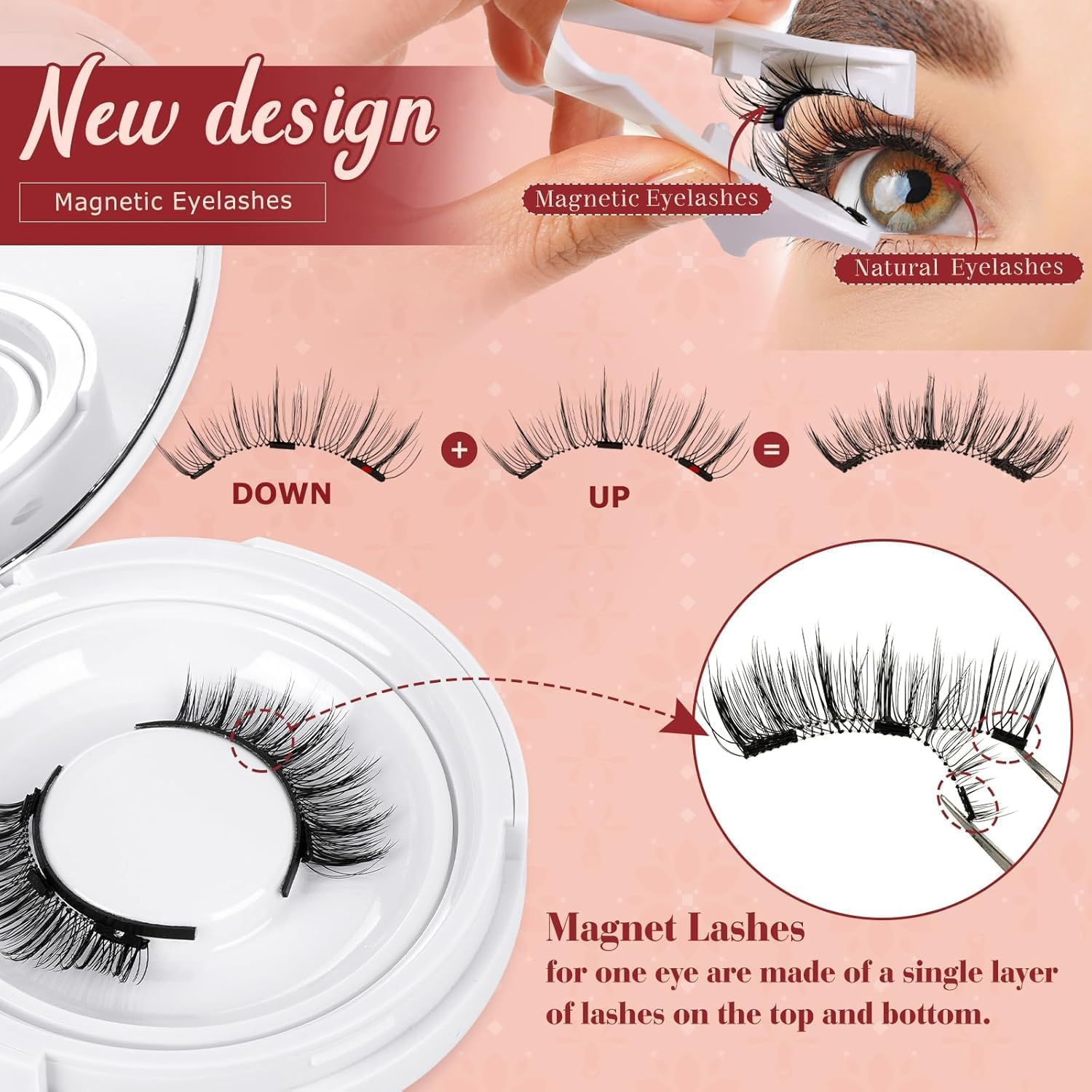 Magnetic-Eyelashes with Applicator, 4 Pairs Magnetic Eye Lashes No Glue or Eyeliner Needed,Reusable Magnetic-Lashes Natural Look without Eyeliner,Eyelashes Easy to Wear and Remove image number 5