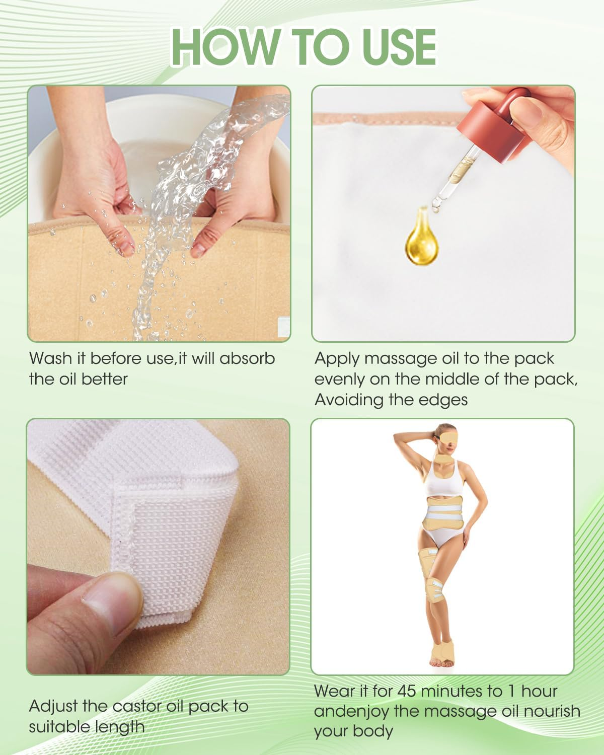 11 PCS Organic Castor Oil Pack Wrap Flannel Cotton, Castor Oil Wraps for Entire Body, Castor Oil Pads Set for Eyes Breast Waist Knees Legs Feet, Adjustable Straps, Reusable,Machine Washable (Khaki) image number 1