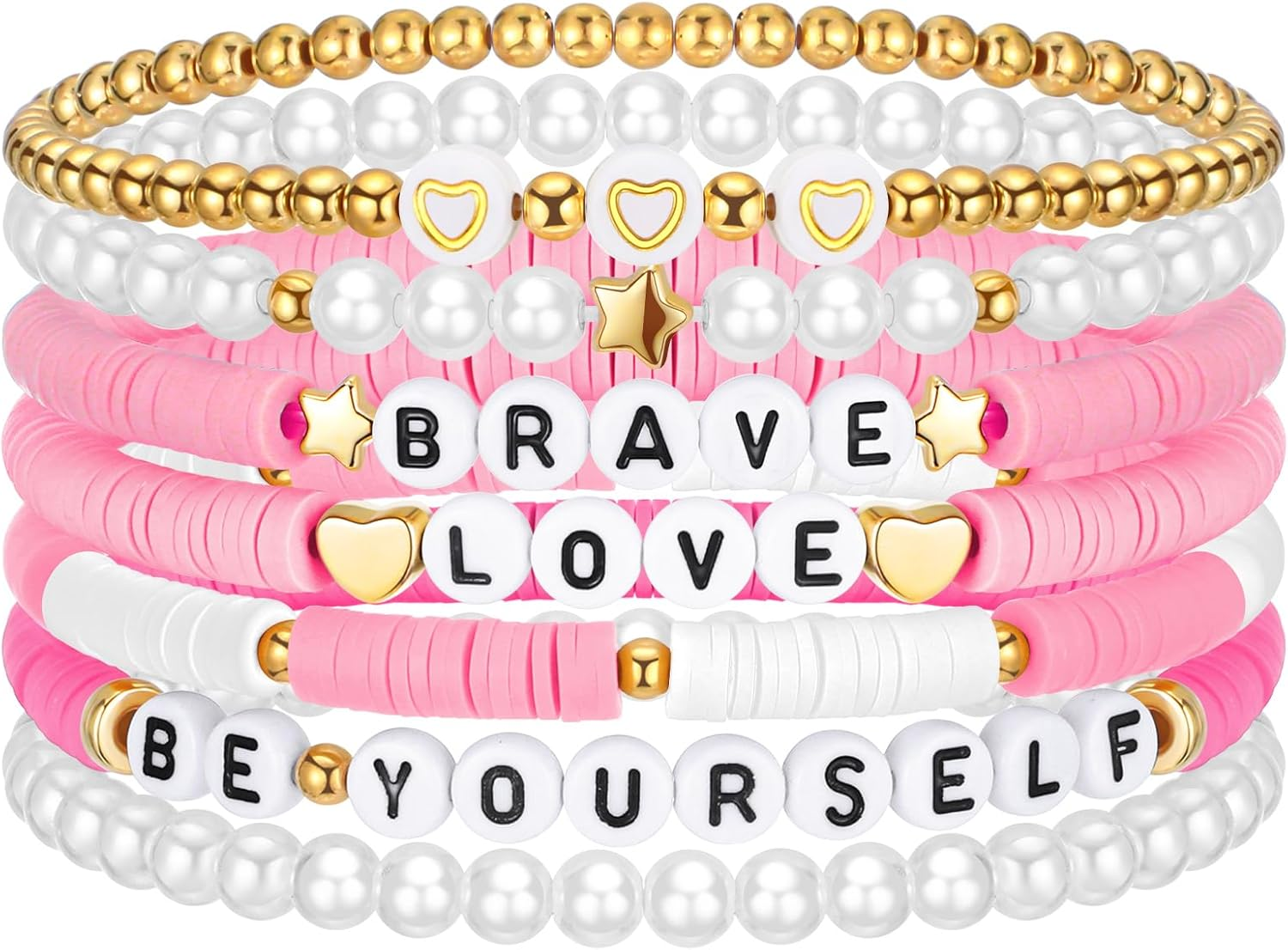 Landical 7 Pcs Friendship Beaded Bracelets Valentines Bracelets Heishi Preppy Bracelets Cute Jewelry Gifts for Women Girls