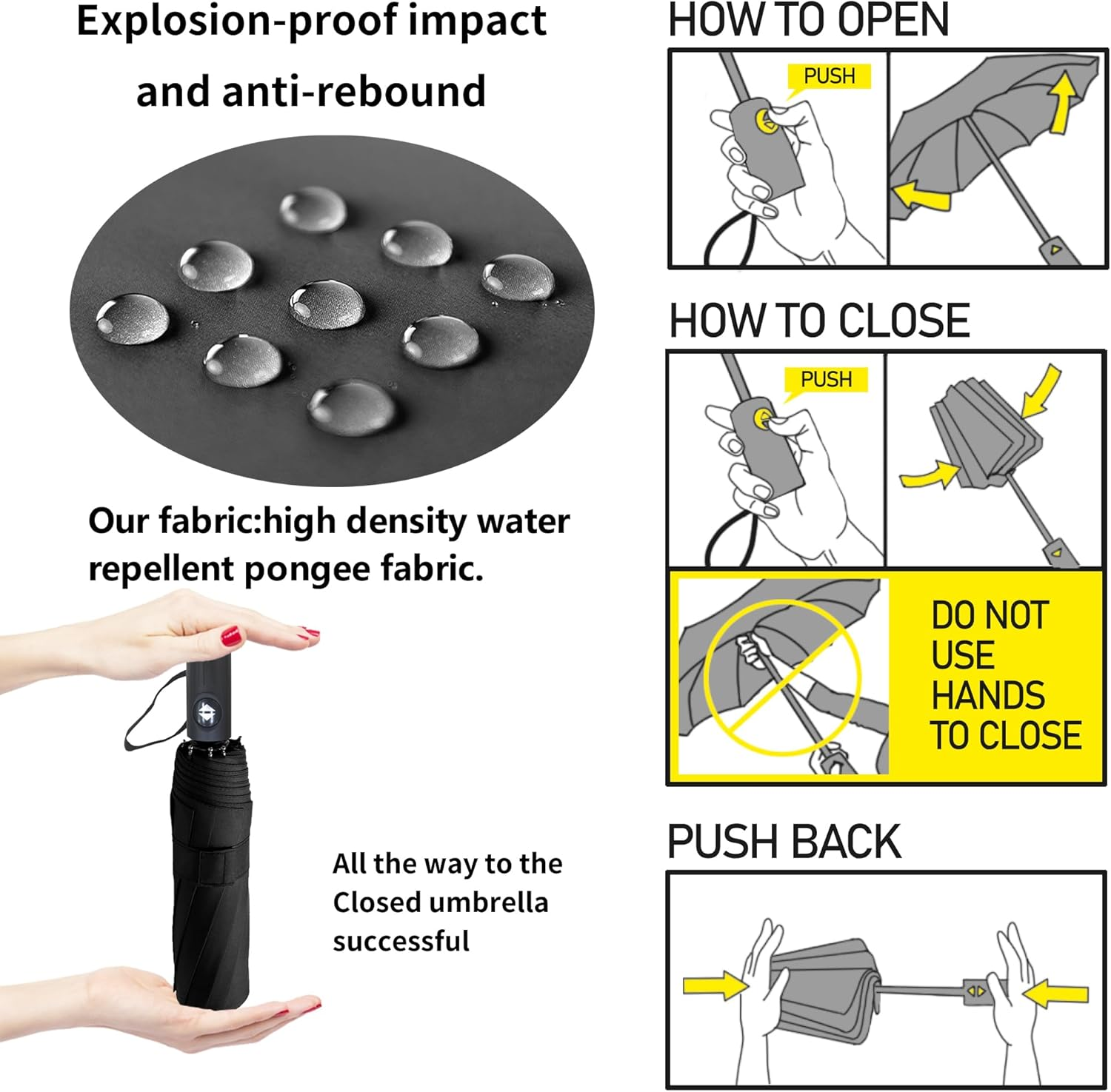 Windproof Travel Umbrella Sturdy Fiberglass Frame Compact Umbrella Auto Open Close Portable UV Protection Umbrella for Travel Something for Everyone - Black image number 5