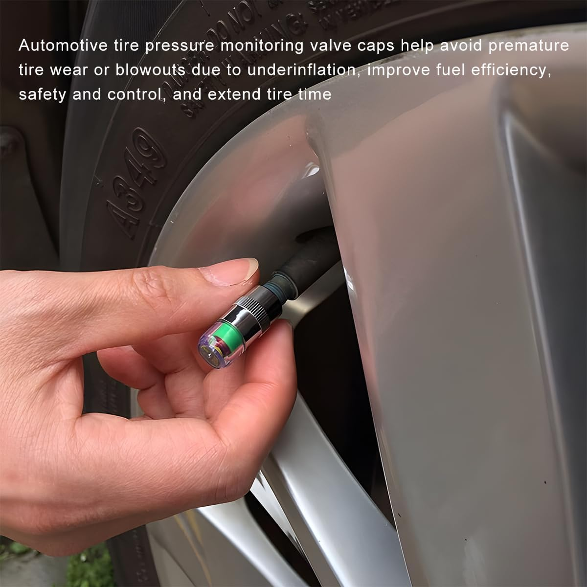 8PCS Tire Pressure Monitor Valve Stem Caps, 2.4 Bar 36PSI Pressure Monitor Stem Covers with 3-Color Eye Alert, Easy to Read Sensor Indicator Tire Valve Cap for Most Car Truck SUV (Silver) image number 1