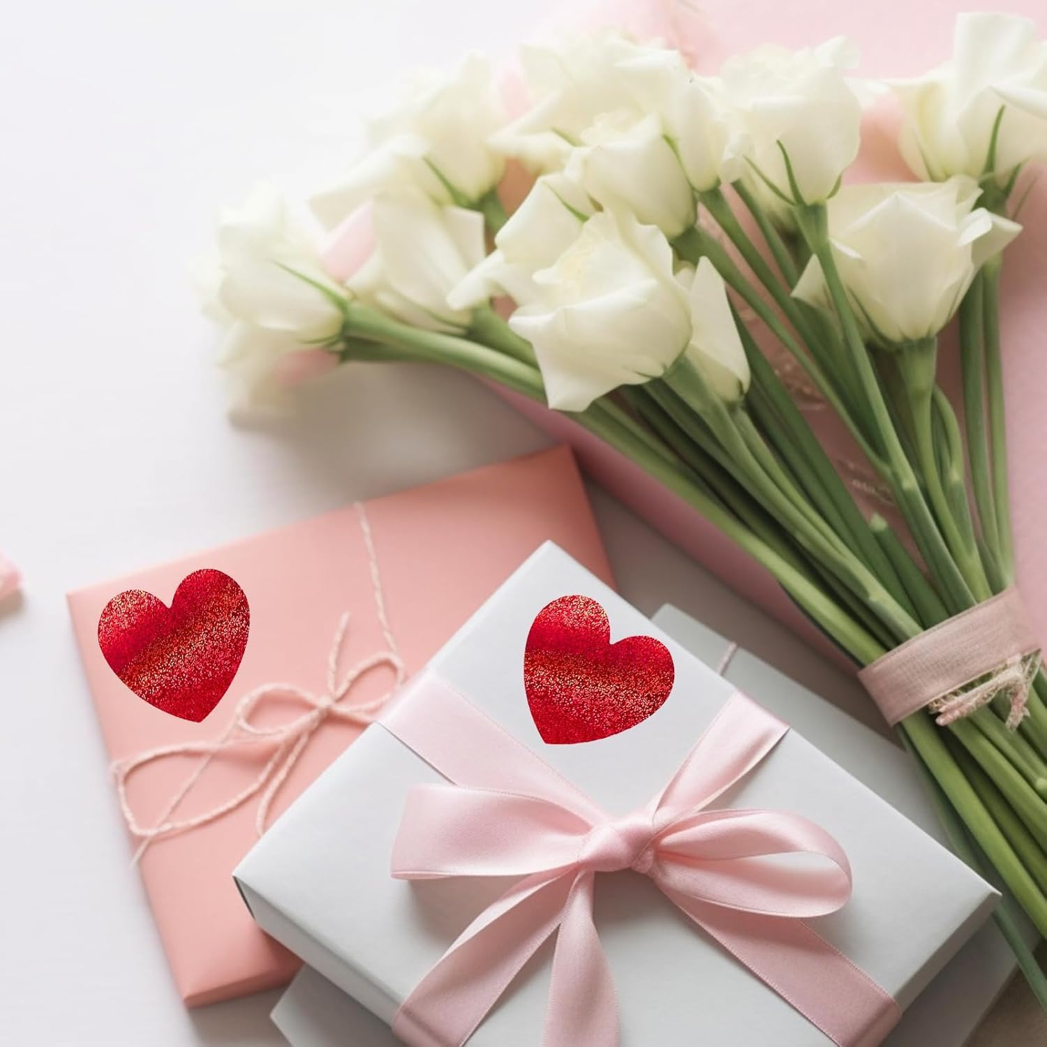 Glitter Red Heart Stickers, 500Pcs Roll, Red Glitter Heart Stickers, Waterproof, Easy to Use, Cute Foil Stickers, Multi-Purpose Gift Stickers image number 4