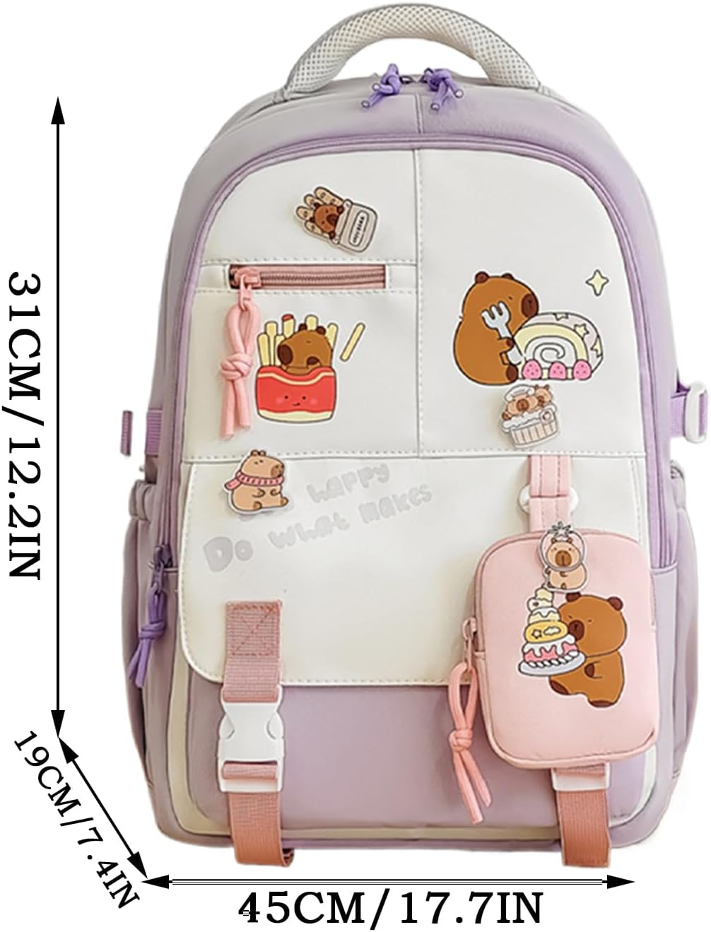 Gupcaqosjw Capybara Backpack for Girls - Cute Cartoon Kids Travel Back Pack for Girls,Stylish Schoolbag with Adjustable Straps for School Travel Outing Beach Weekend Trip - Khaki image number 3
