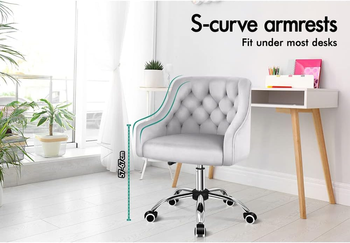 ALFORDSON Velvet Office Chair Swivel Fabric Armchair Computer Desk Chair Modern Home Office Chair Height Adjustable Mid-Back Task Chair for Kids Adult Study Work, Living Room, Bedroom (Ellie Grey) - Alvis Dark Grey image number 2