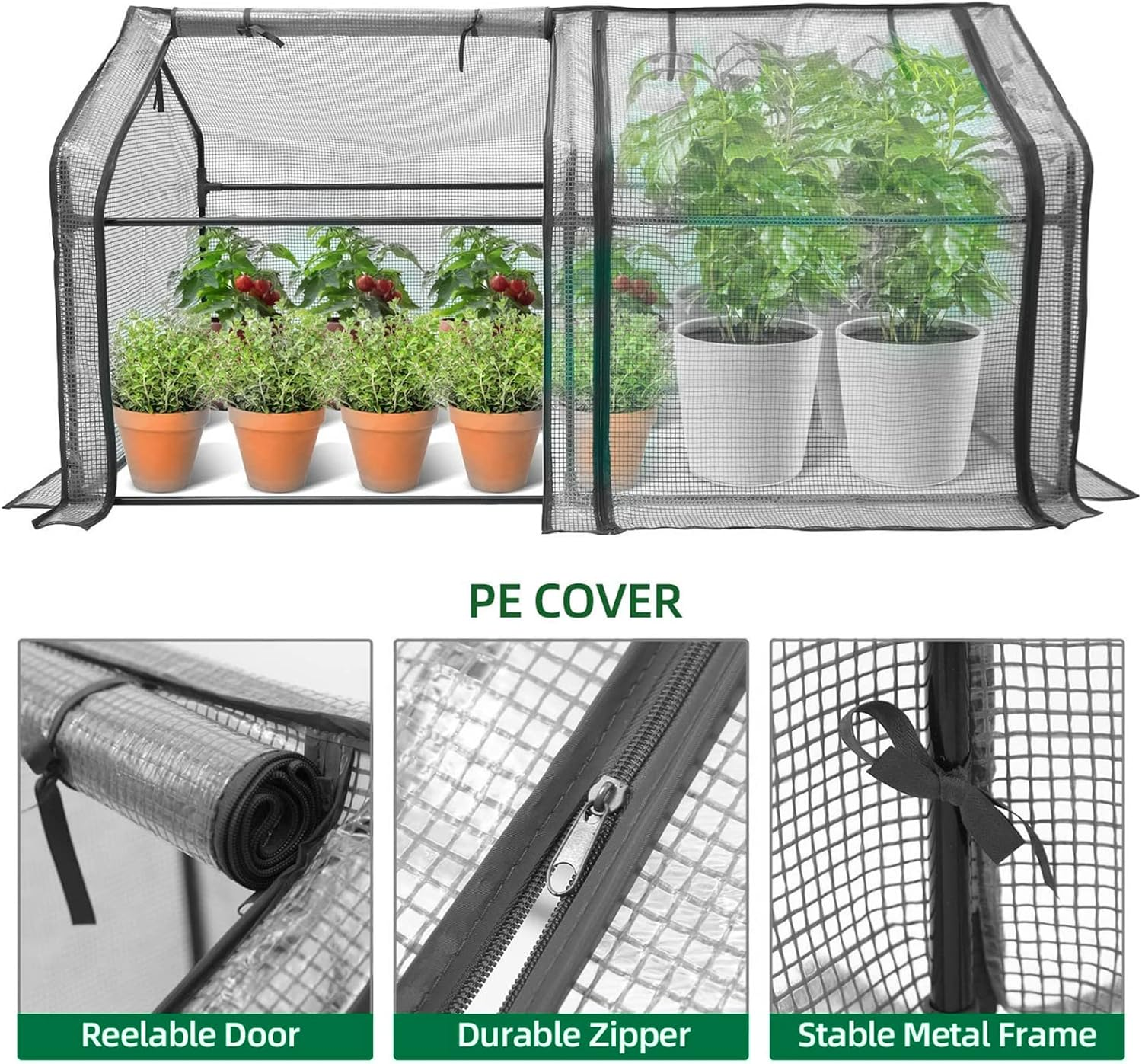 Portable Mini Greenhouse, TOPIND Greenhouses for Outdoors with Dual Large Zipper Doors & Ground Stakes, Waterproof & UV Protected Plastic Green House (White(120X61X60Cm)) image number 6