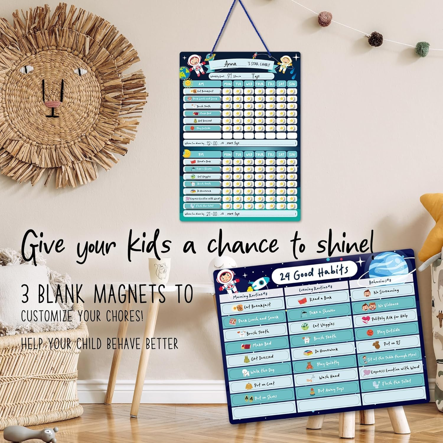Reward Chore Chart for Kids - Magnetic Behavior Routine Toy for Autistic Children - Reward Visual Schedule Chart - Responsibility Board, ADHD Tools - Hanging Option