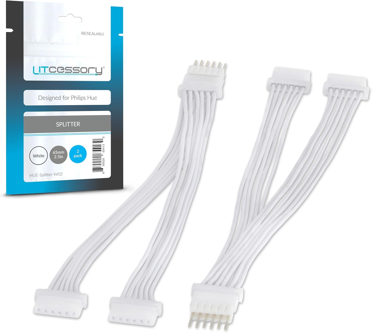 Litcessory Splitter for Philips Hue/Solo Lightstrip (2 Pack, White - Micro 6-PIN V4 / Solo Lightstrip)