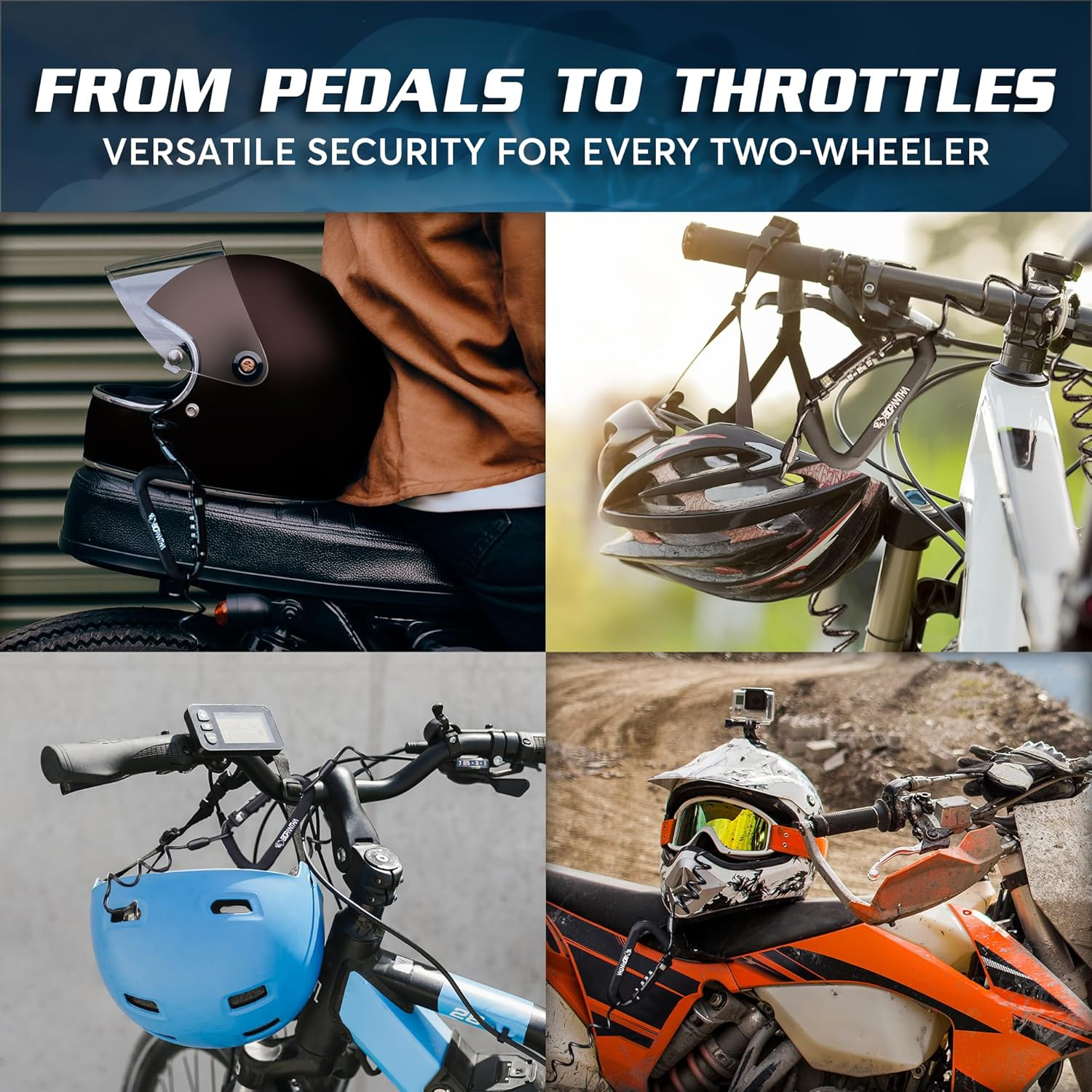 Motorcycle Helmet Lock & Cable. Sleek Black Tough Combination PIN Locking Carabiner Device Secures Your Motorbike Bicycle or Scooter Crash Hat (And Jacket) to Your Bike From image number 5