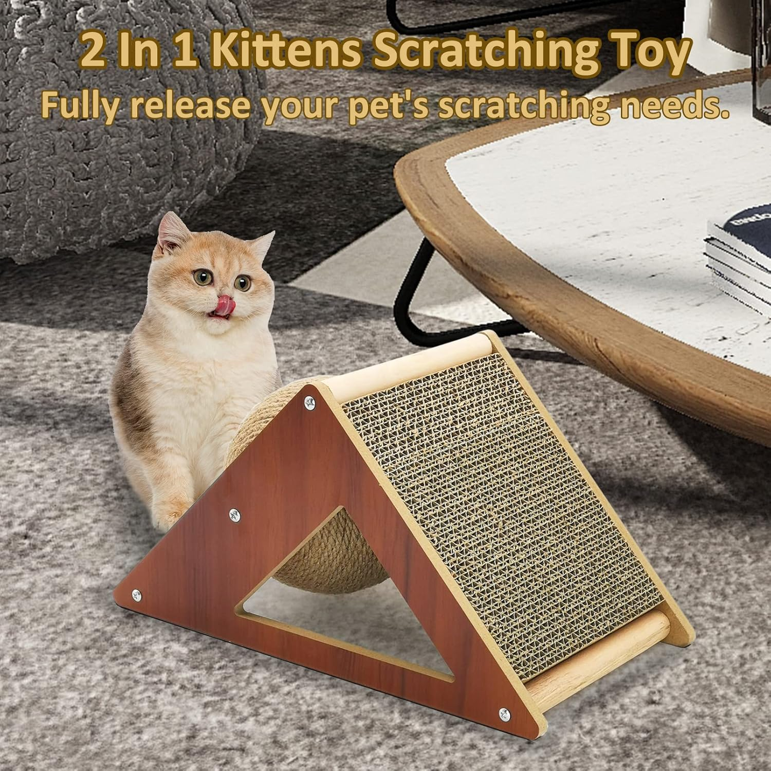 Fhiny Rabbit Scratch Ball, Natural Sisal Rope Claws Scratching Corrugated Board for Indoor Kittens Scratch Pawller Rotating Ball Interactive Toys for Bunny Kitten and Other Small Pets image number 1