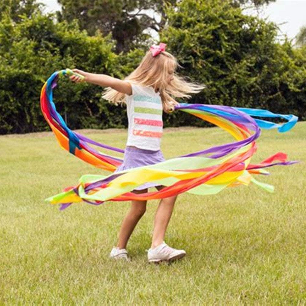 LERTREE 12 Pcs Rainbow Rhythm Ribbon Dance Wand Gymnastics Toys for Kids